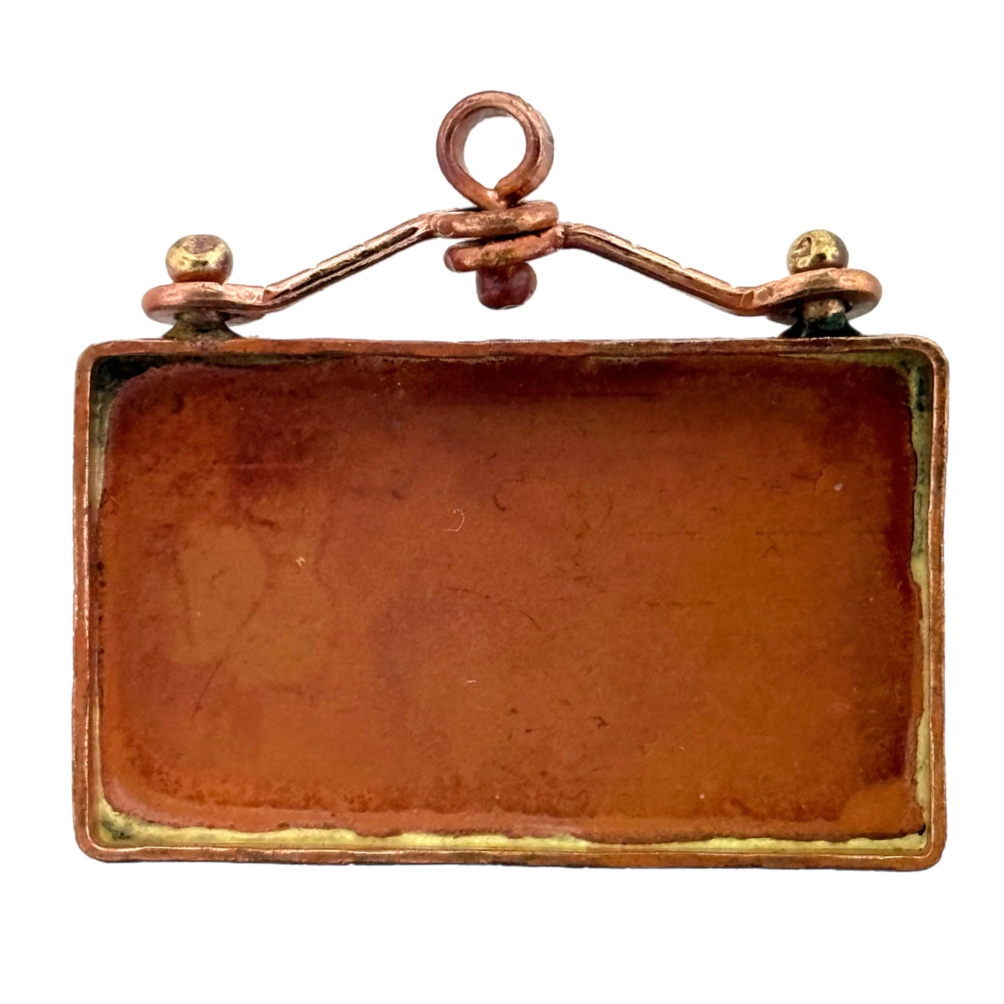 Handmade copper bezel pendant with swinging bail, blank and flame-finished for resin or mosaic artwork.