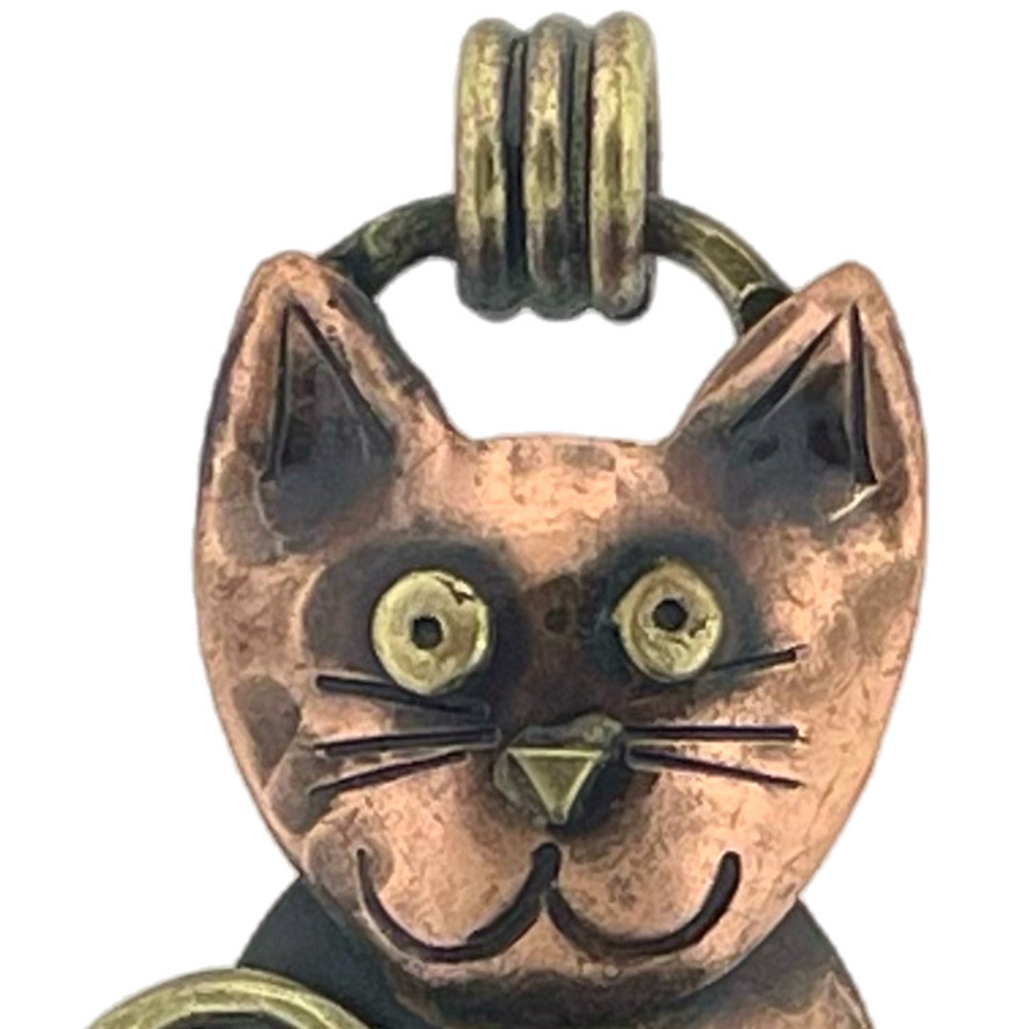 Antiqued Copper Cat with Heart on Chest Pendant