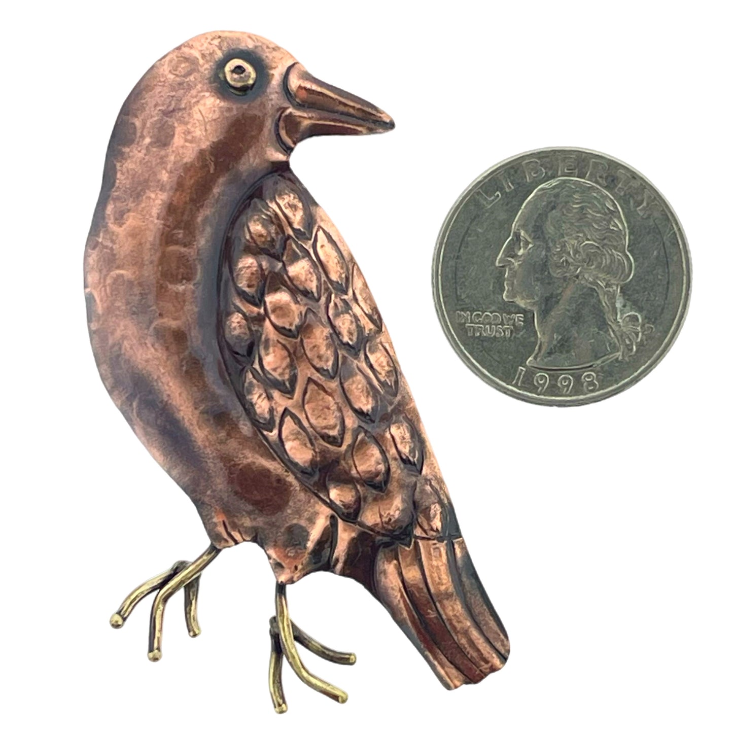 Antiqued Copper Raven Pendant with Brass Accents