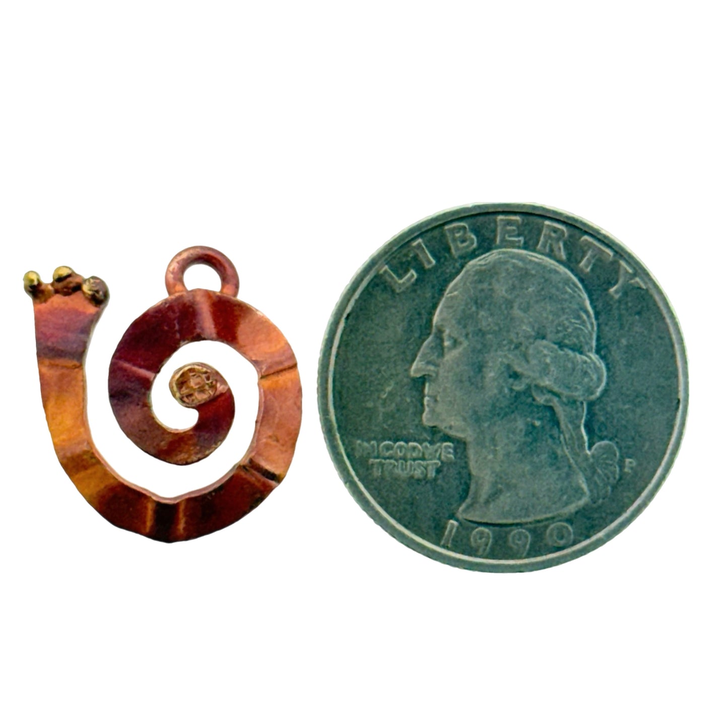 Rustic Copper and Brass Spiral Charm Facing Left