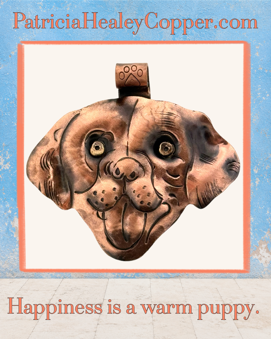 Playful Puppy Copper Pendant with Brass Accents