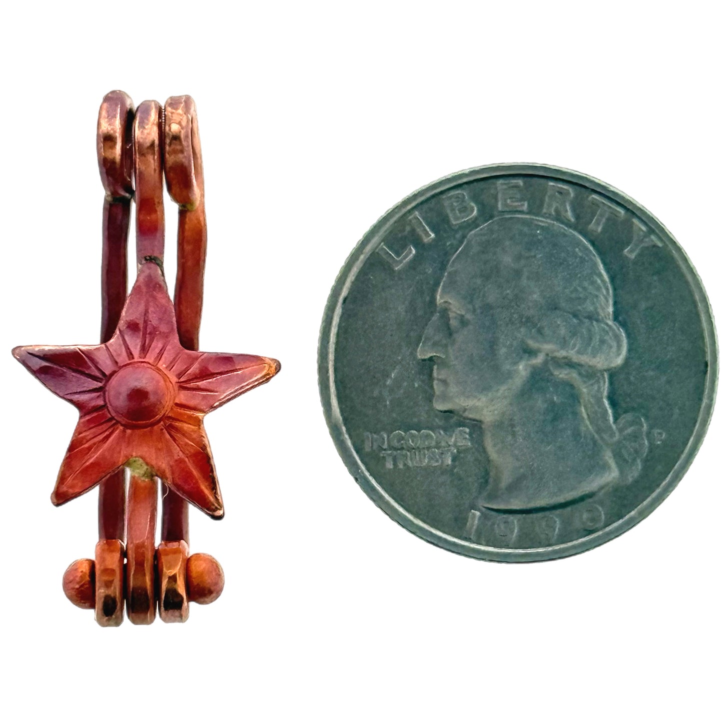 Small Star Design Donut Bail in Copper with Red Patina