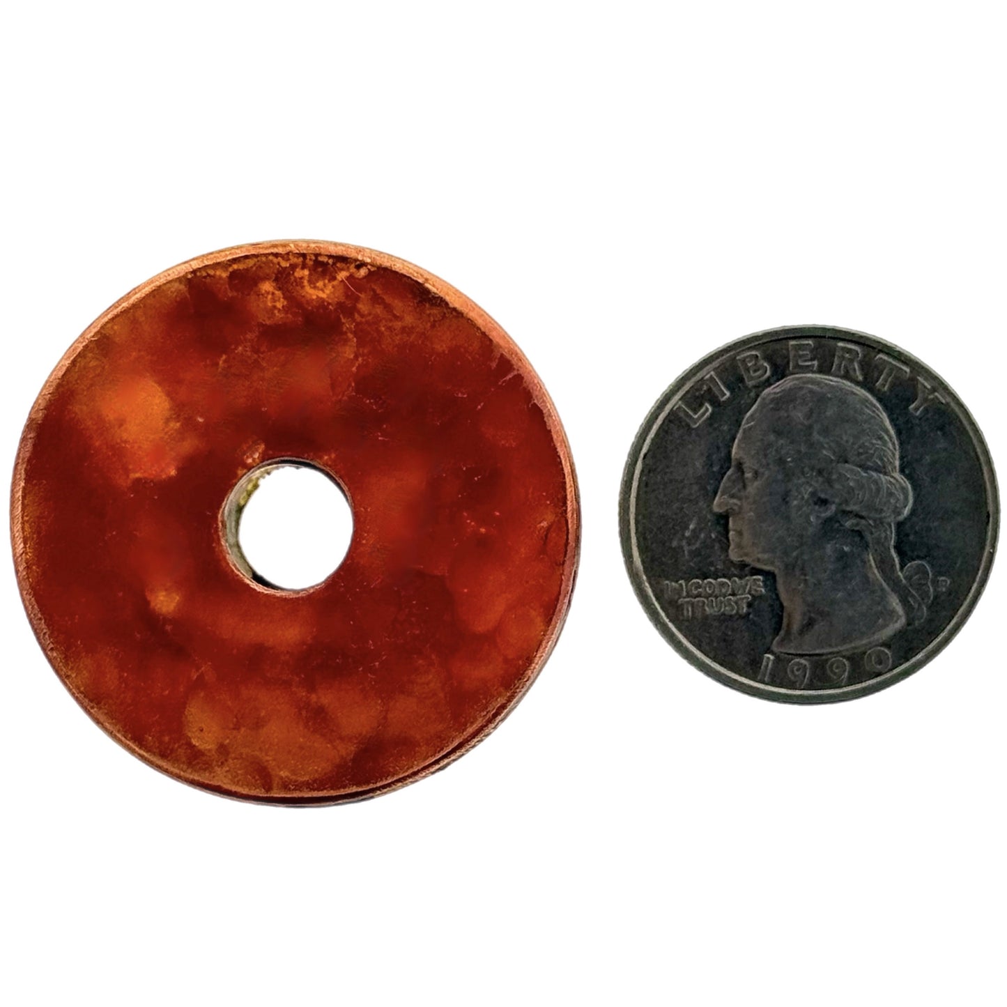 Copper Donut Pendant with Hammered Texture and Red Patina - Small