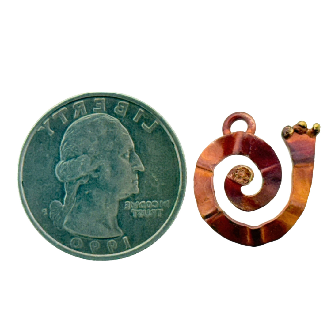 Rustic Copper and Brass Spiral Charm Facing Right