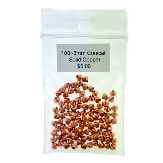 3.2mm Hollow Copper Conical Beads – 100 Spacer Beads