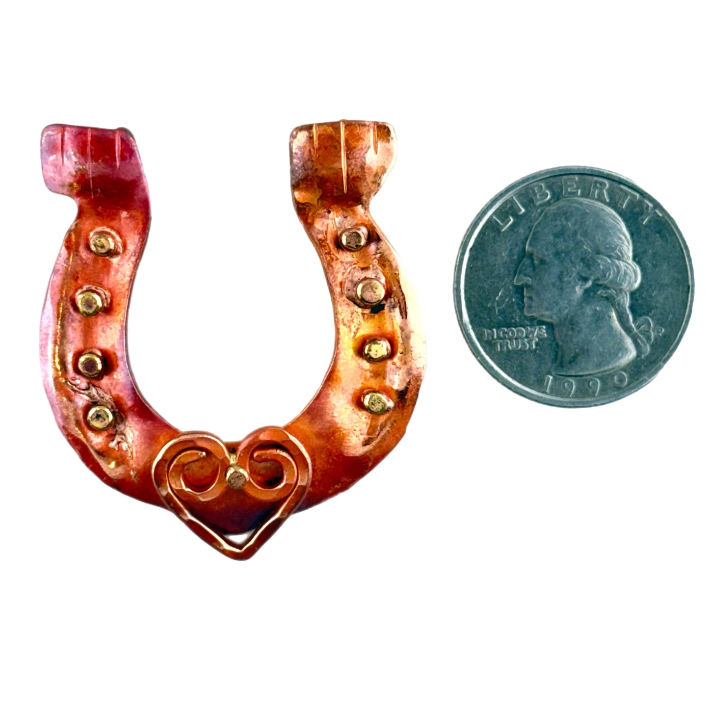 Horseshoe Pendant with Heart – Copper and Brass