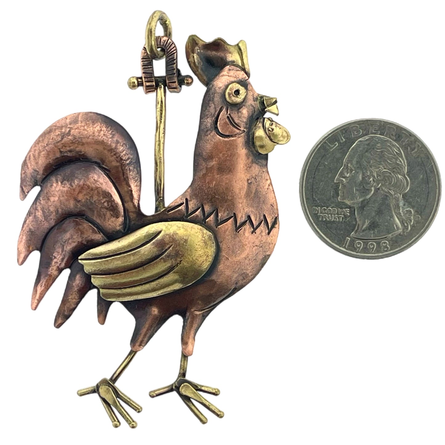 Rooster Pendant, Handmade Copper & Brass
