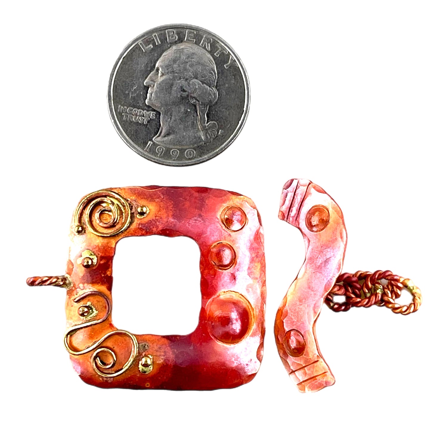 Art Deco Square Copper & Brass Toggle Clasp