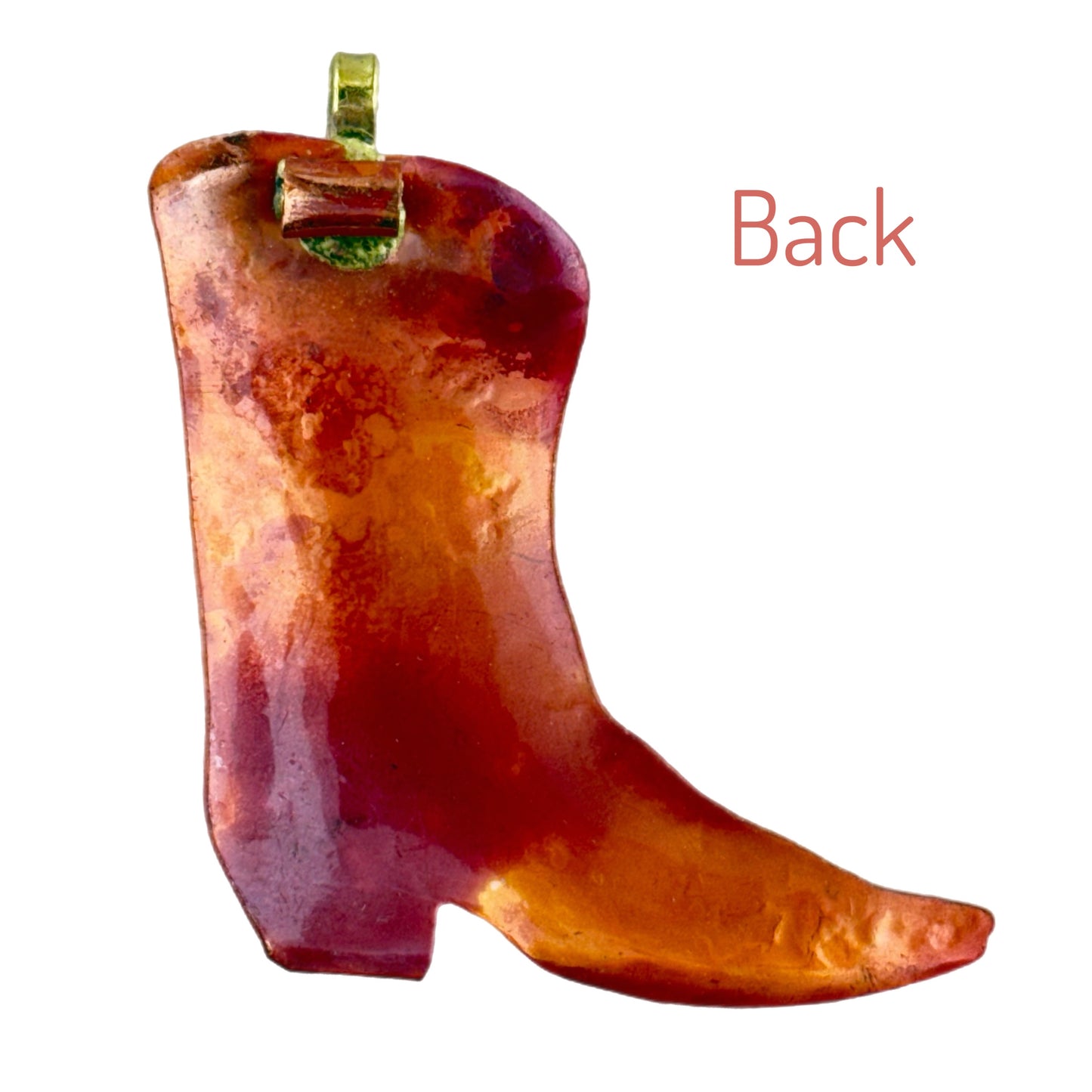 Copper and Brass Western Boot Pendant with Floral Detail