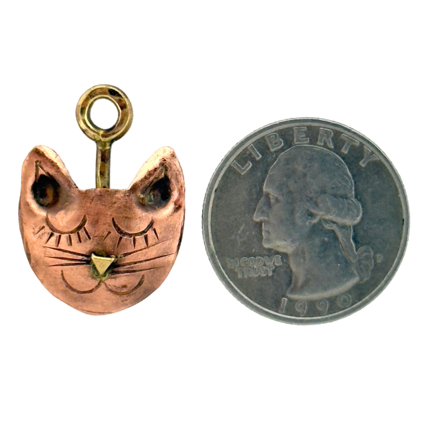 Sleepy Cat Copper Charm with Brass Detail