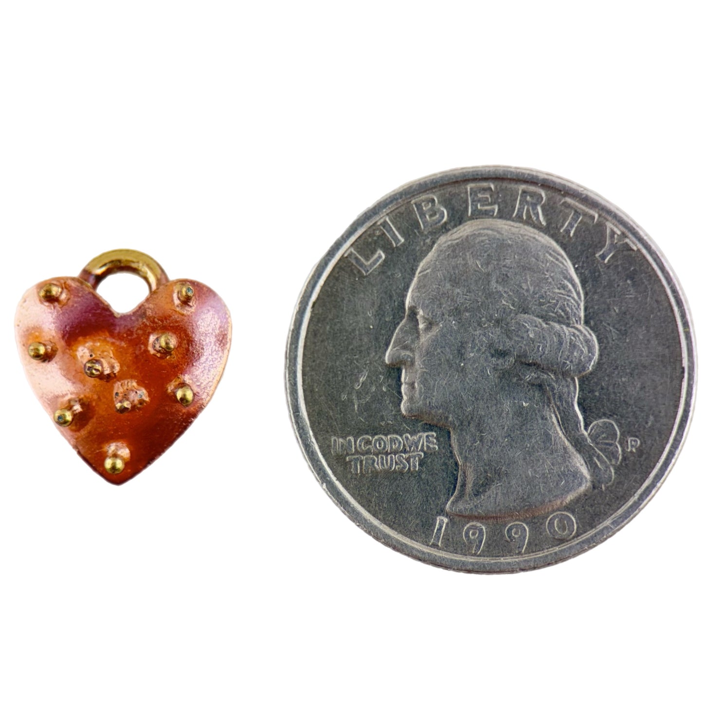 Copper and Brass Heart Charm with Raised Brass Accents