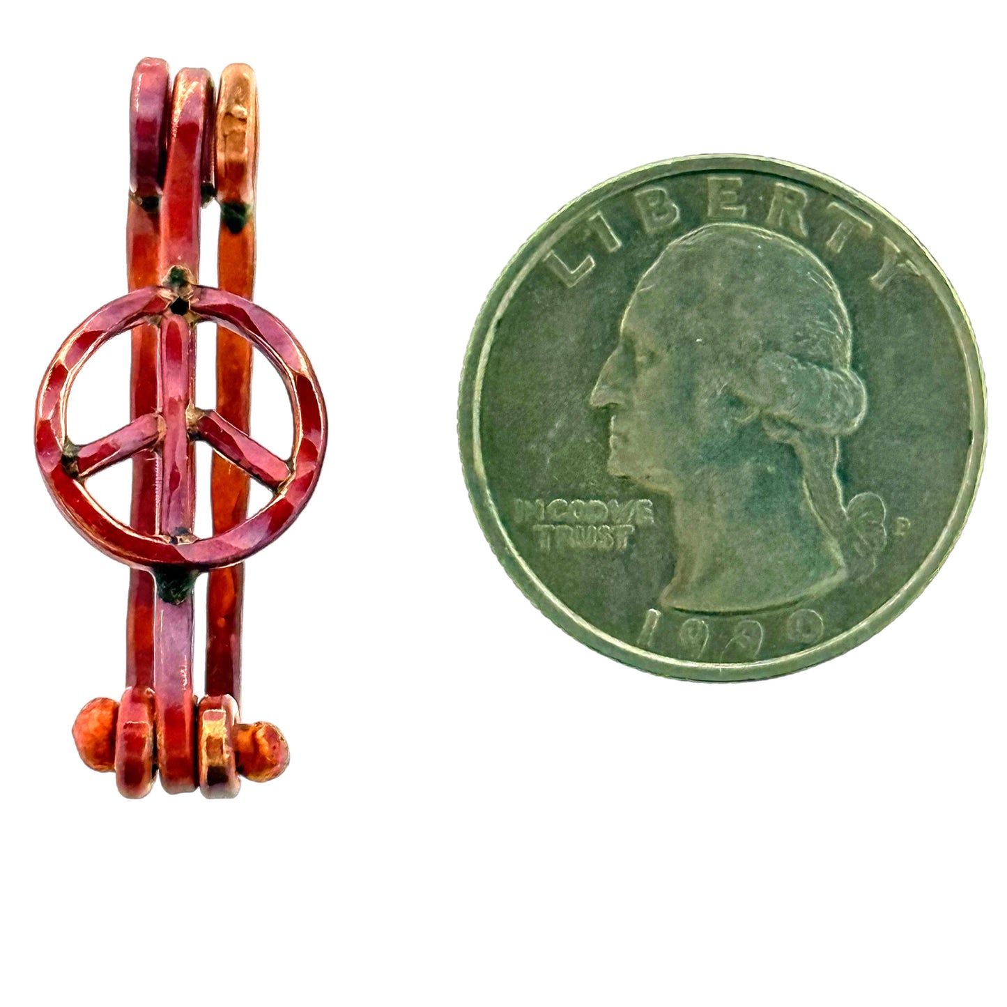 Peace Symbol Donut Bail in Copper with Red Patina