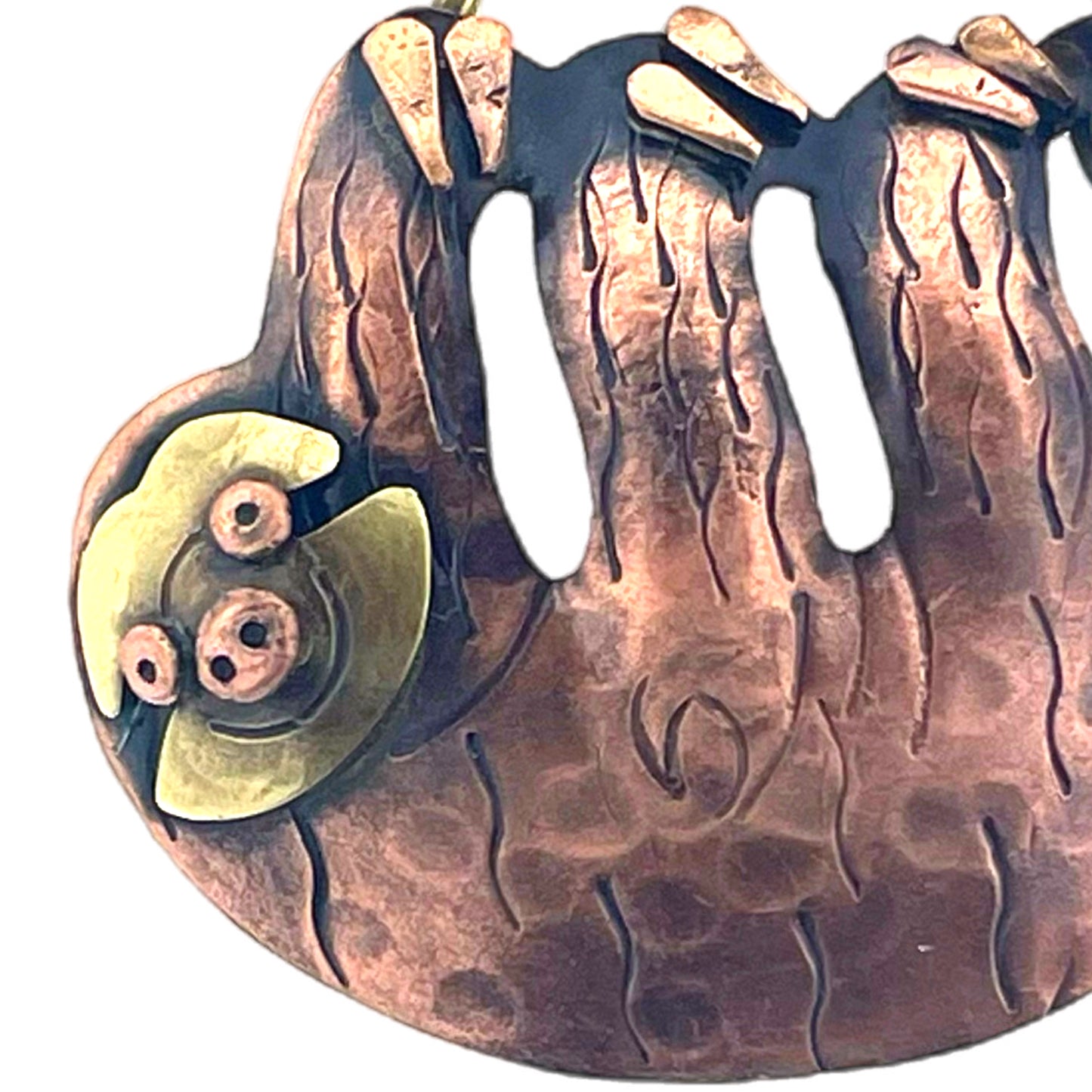 Antiqued Copper Hanging Sloth Pendant