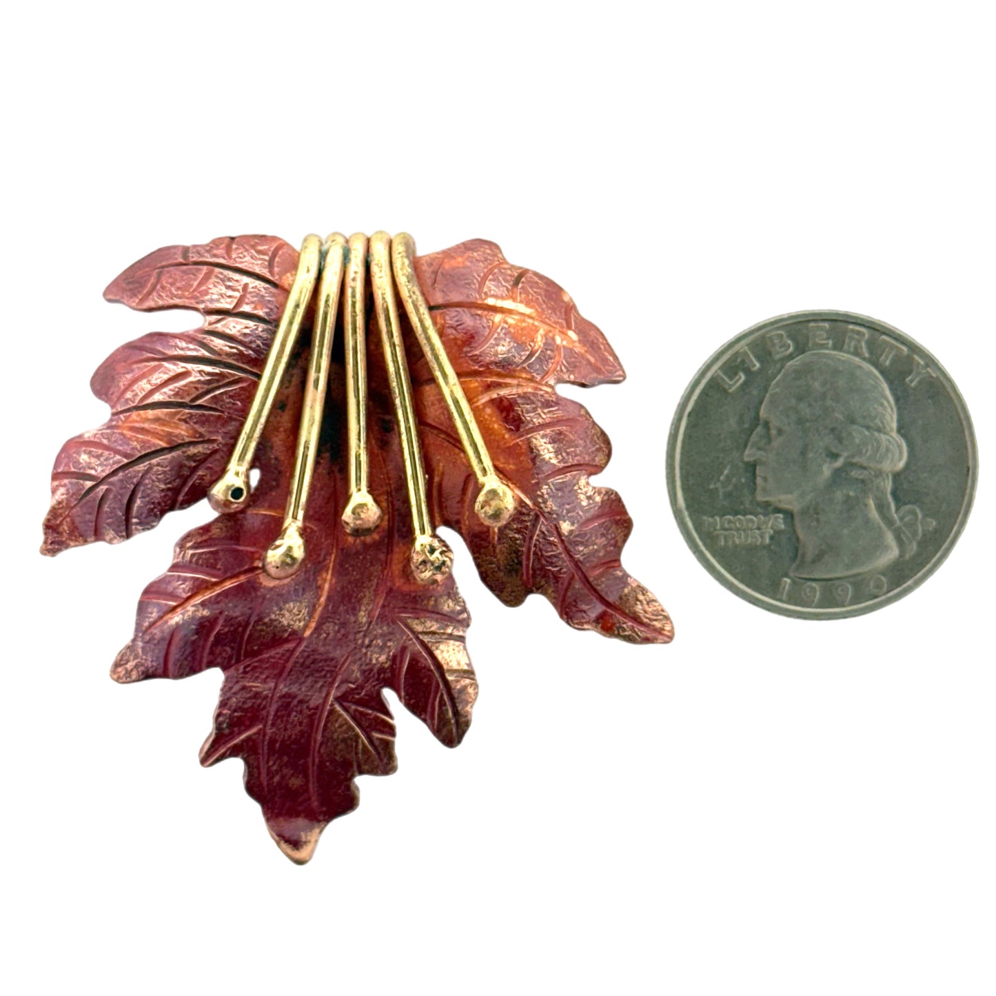 Handmade Copper Maple Leaf Pendant with Brass Accents