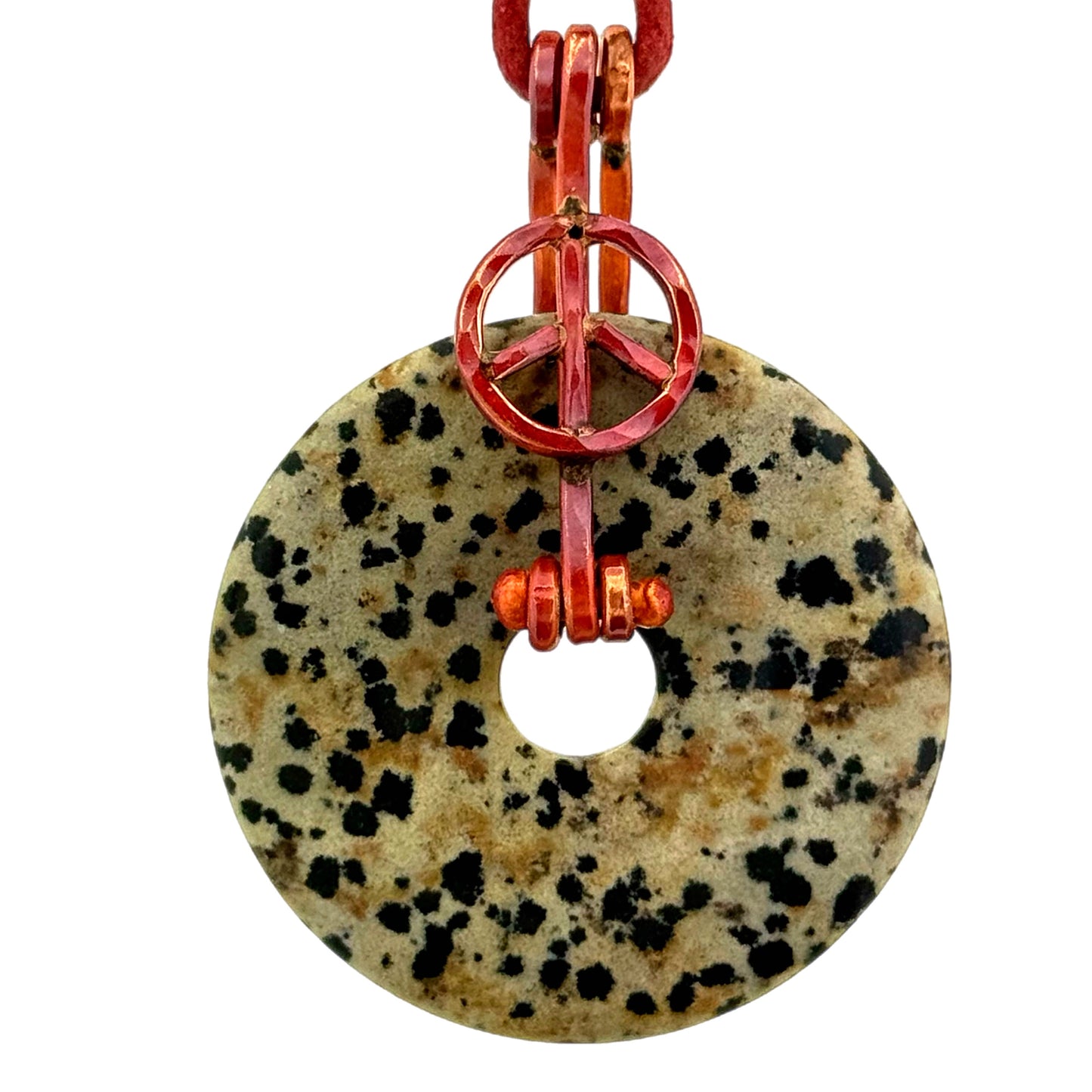 Peace Symbol Donut Bail in Copper with Red Patina