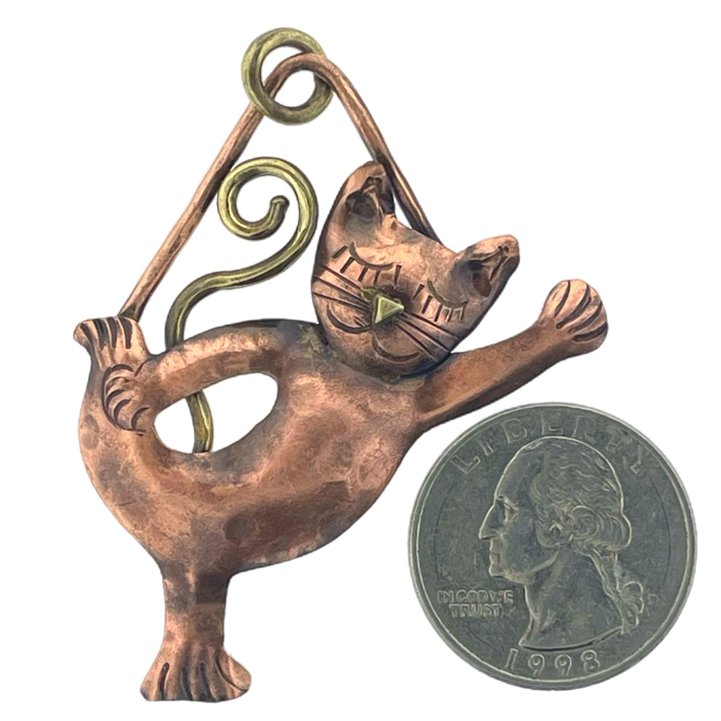Warrior Pose Cat Pendant in Antiqued Copper