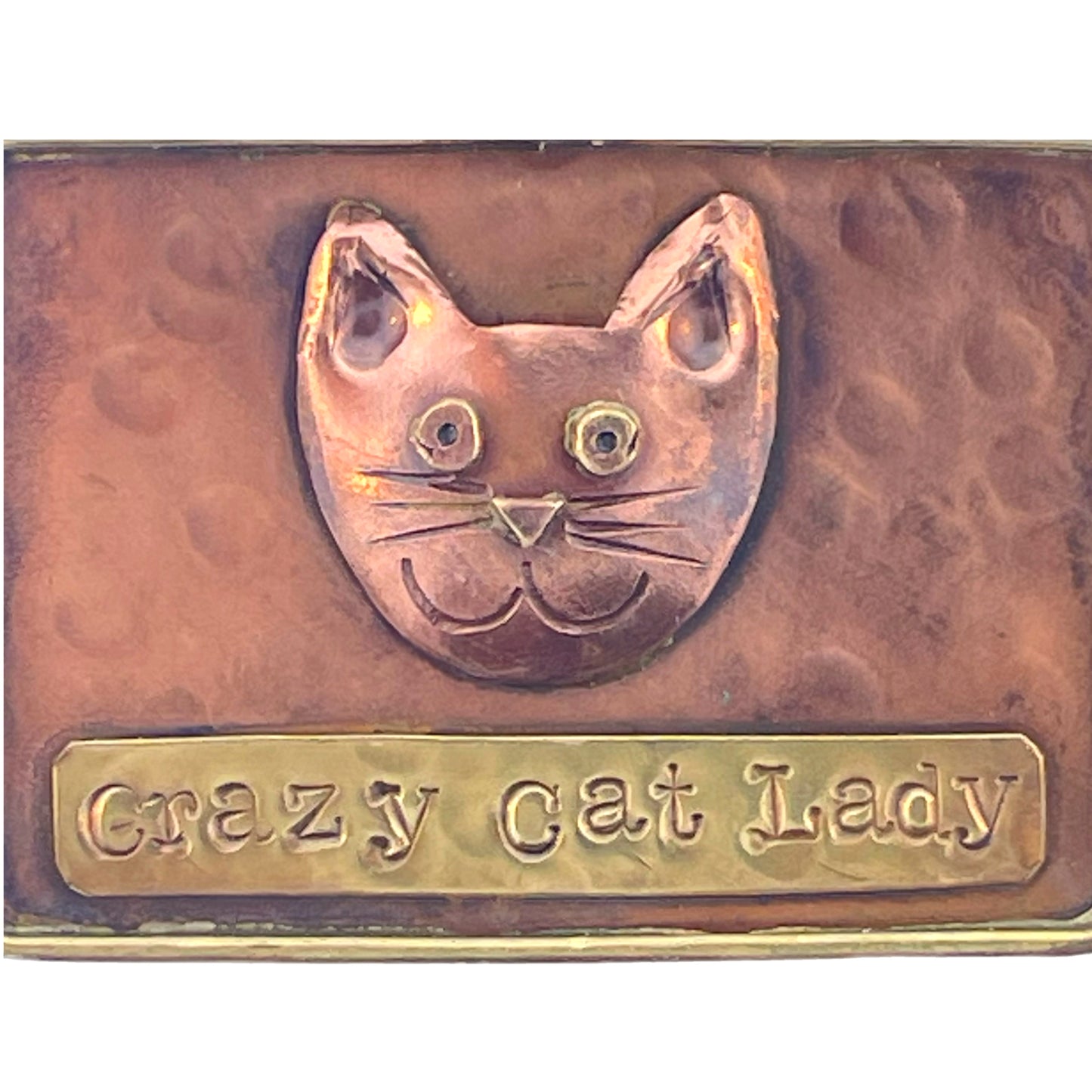 Rustic Copper and Brass Cat Pendant with Antiqued Patina