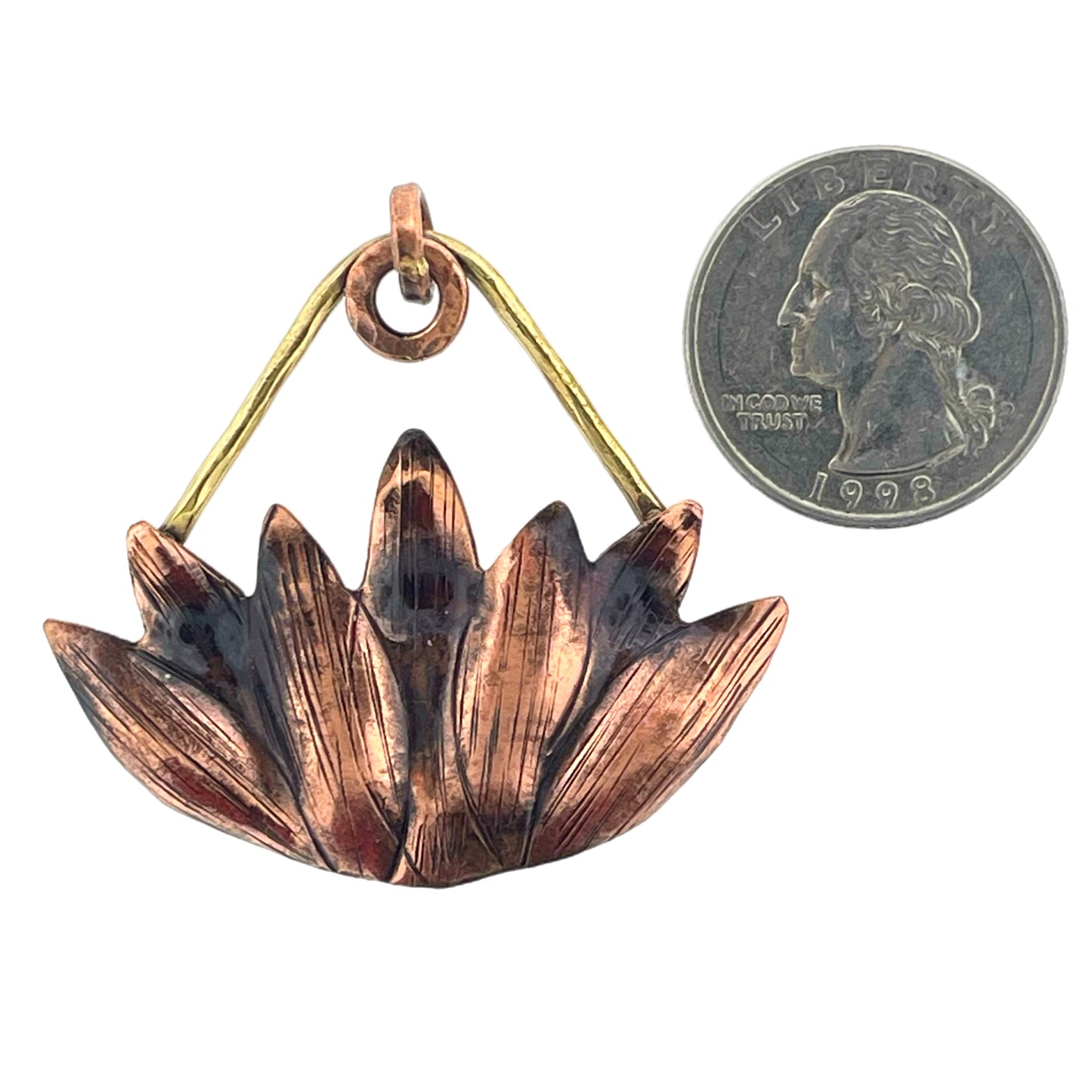 Handcrafted  Copper Lotus Flower Pendant with Brass Accents