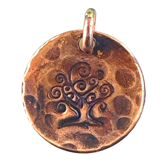 Genuine copper Tree of Life charm hand-stamped with antique patina by Patricia Healey