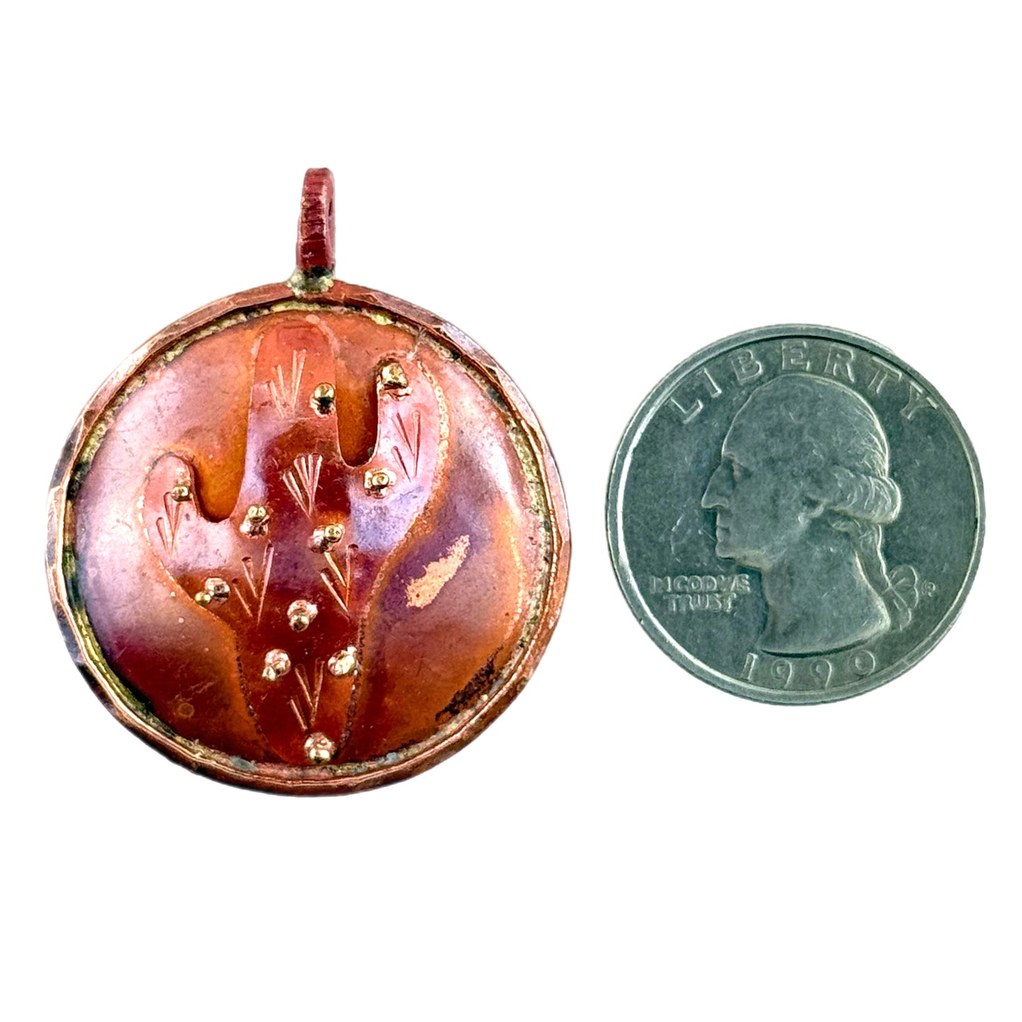 Rustic Cactus Pendant with Brass Accents in Copper