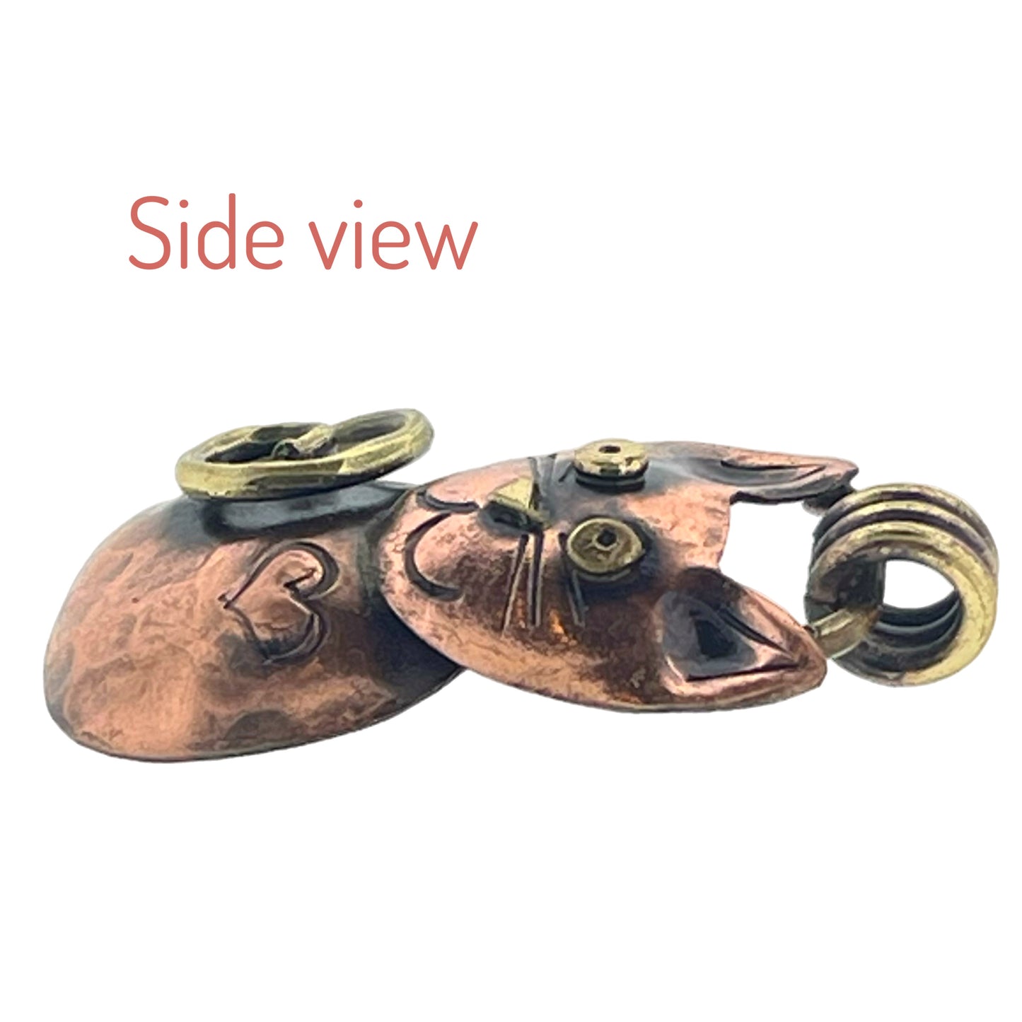 Antiqued Copper Cat with Heart on Chest Pendant