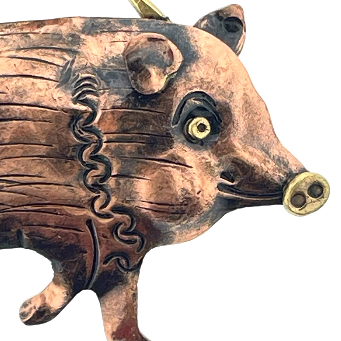 Antiqued Copper Javelina Pendant with Brass Accents