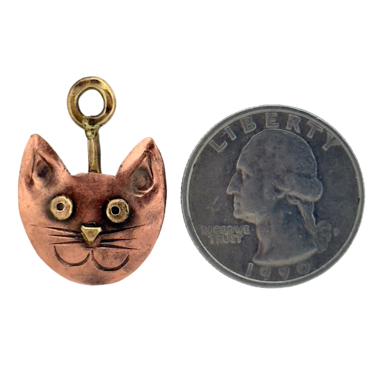Perky Cat Copper Charm with Brass Detail