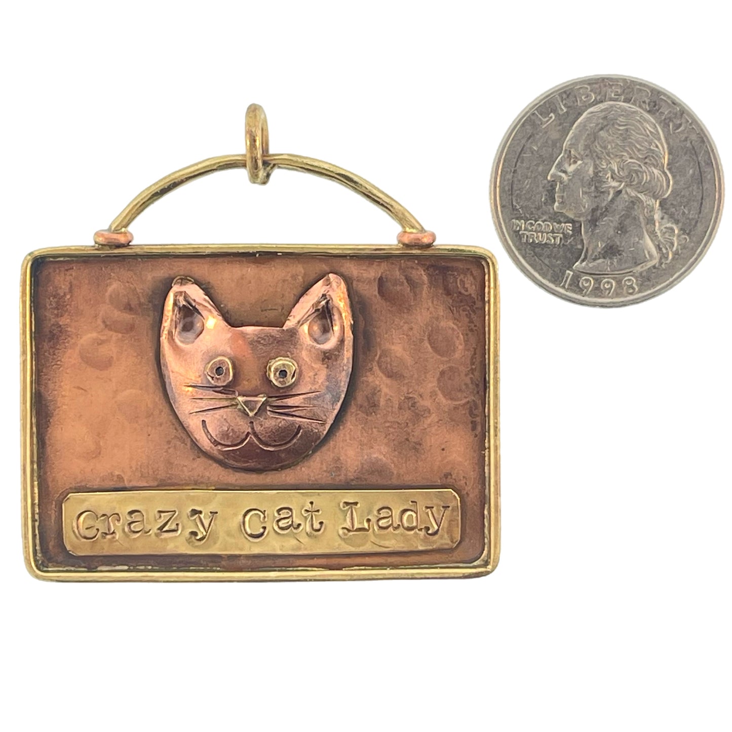 Rustic Copper and Brass Cat Pendant with Antiqued Patina