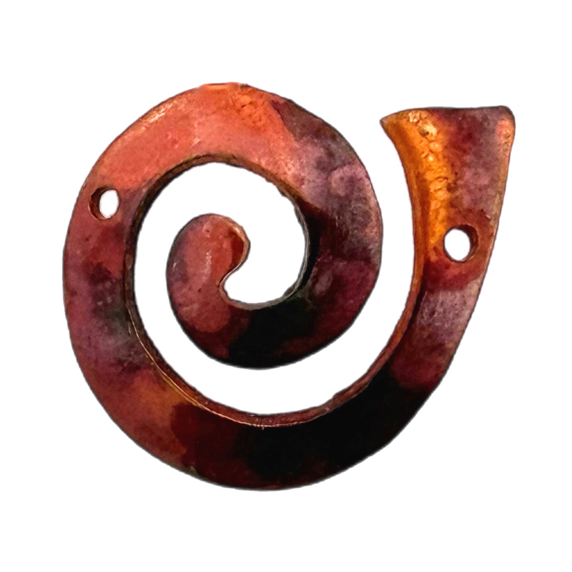 Handmade genuine copper spiral link charm with hammered texture and two holes for jewelry making