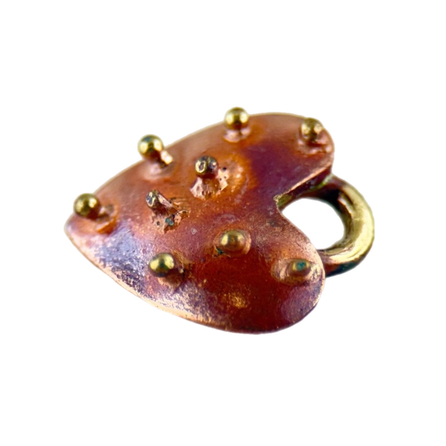 Copper and Brass Heart Charm with Raised Brass Accents