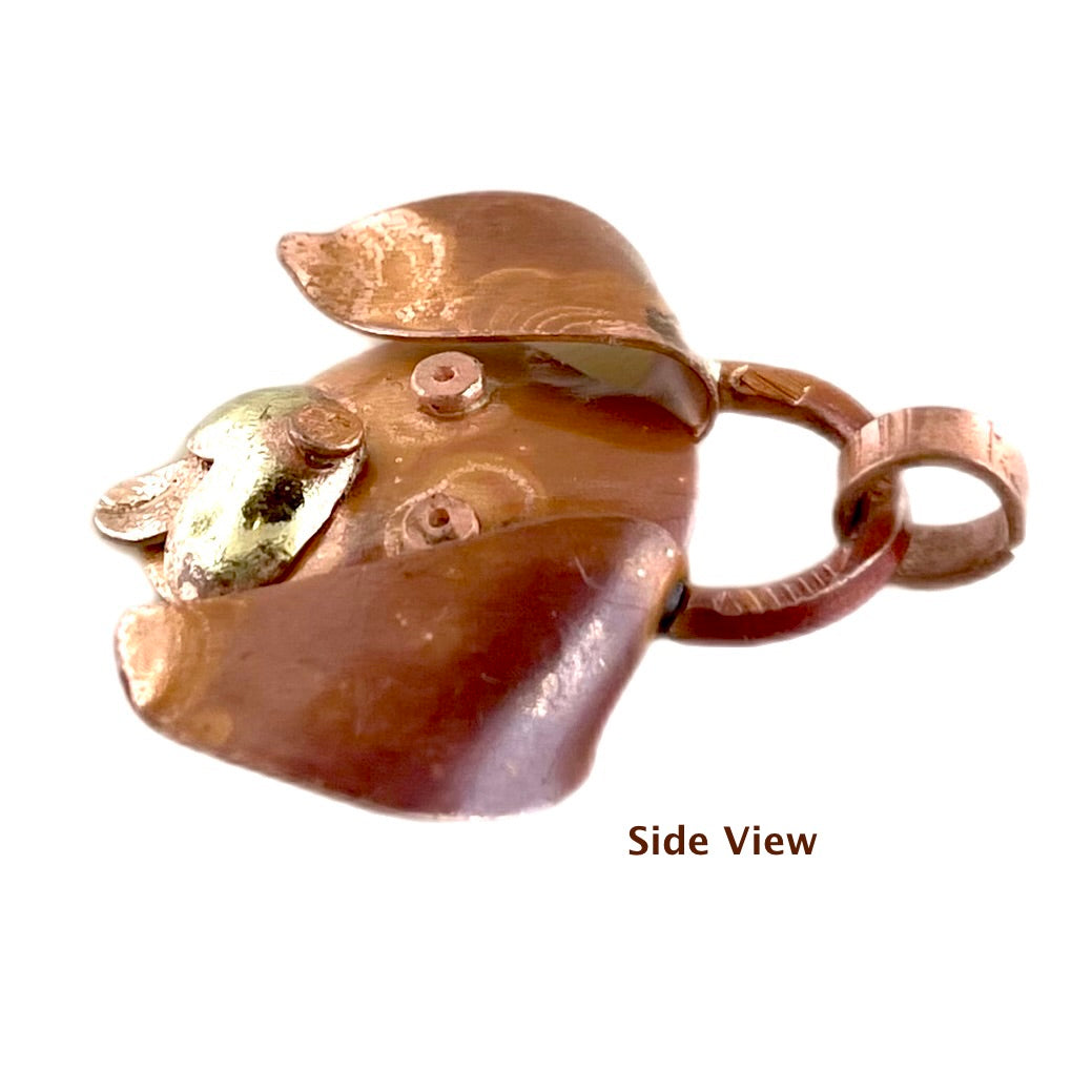 Floppy-Eared Puppy Pendant • Copper and Brass with Flame Patina