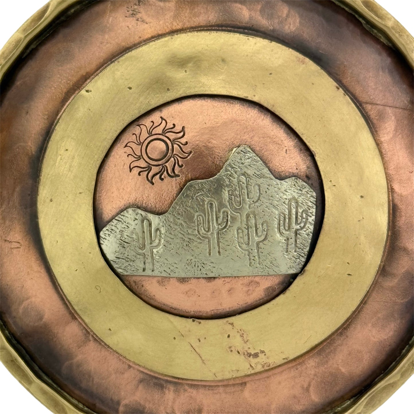 Copper, Brass & German Silver Keepsake Box – Desert Mountain Scene