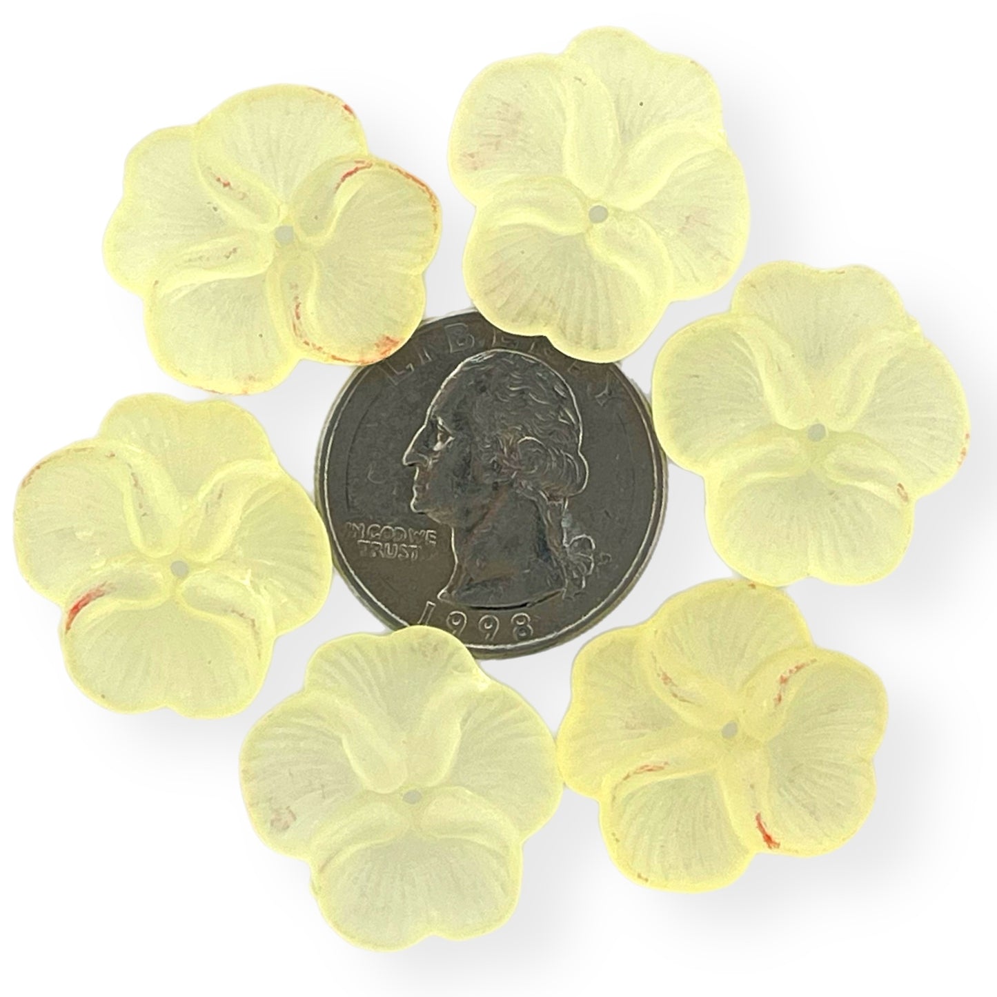 Soft Yellow Lucite Flower Beads, Approximately 7/8", Set of 20