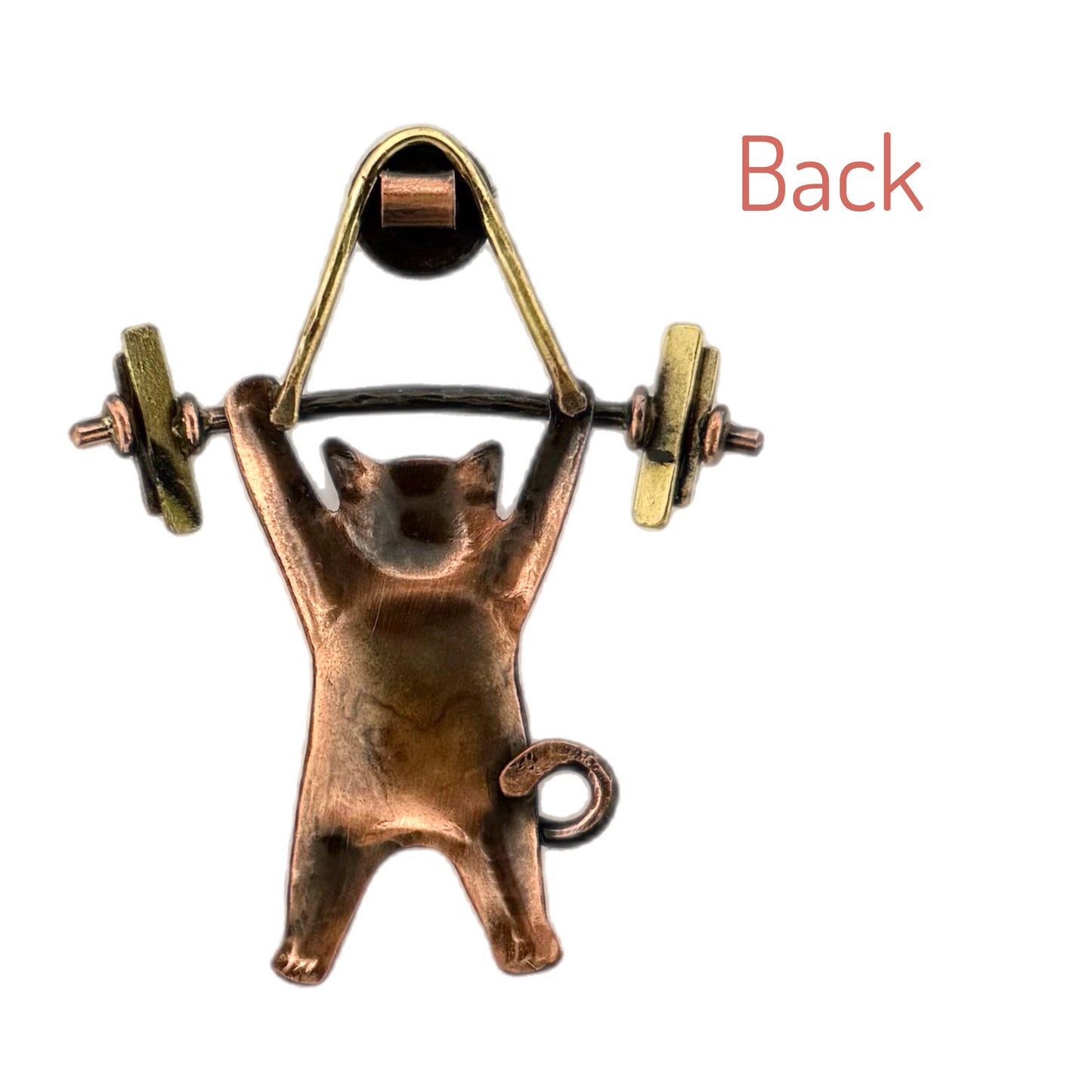 Weightlifting Cat Pendant in Copper & Brass | Handmade Fitness Cat