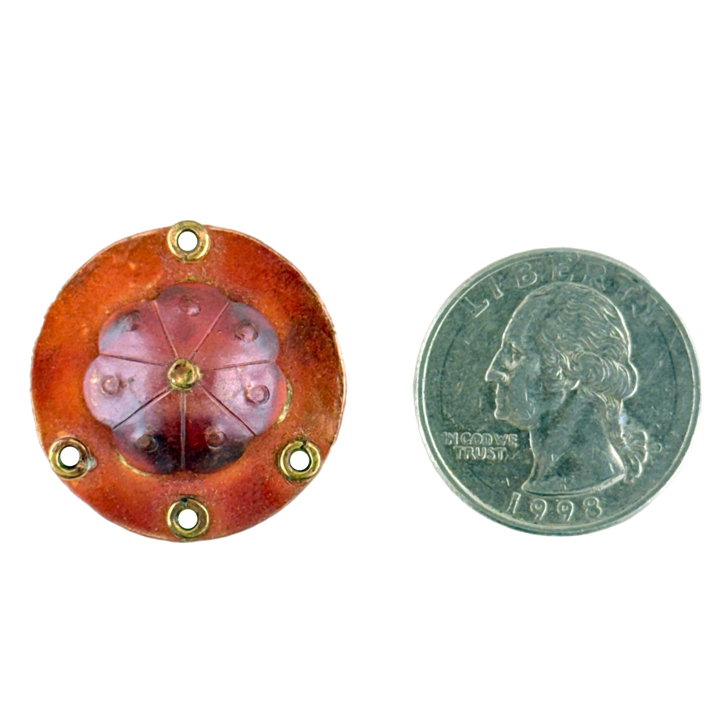 Stamped Copper Floral Disc – Artisan Jewelry Component with Brass Accents