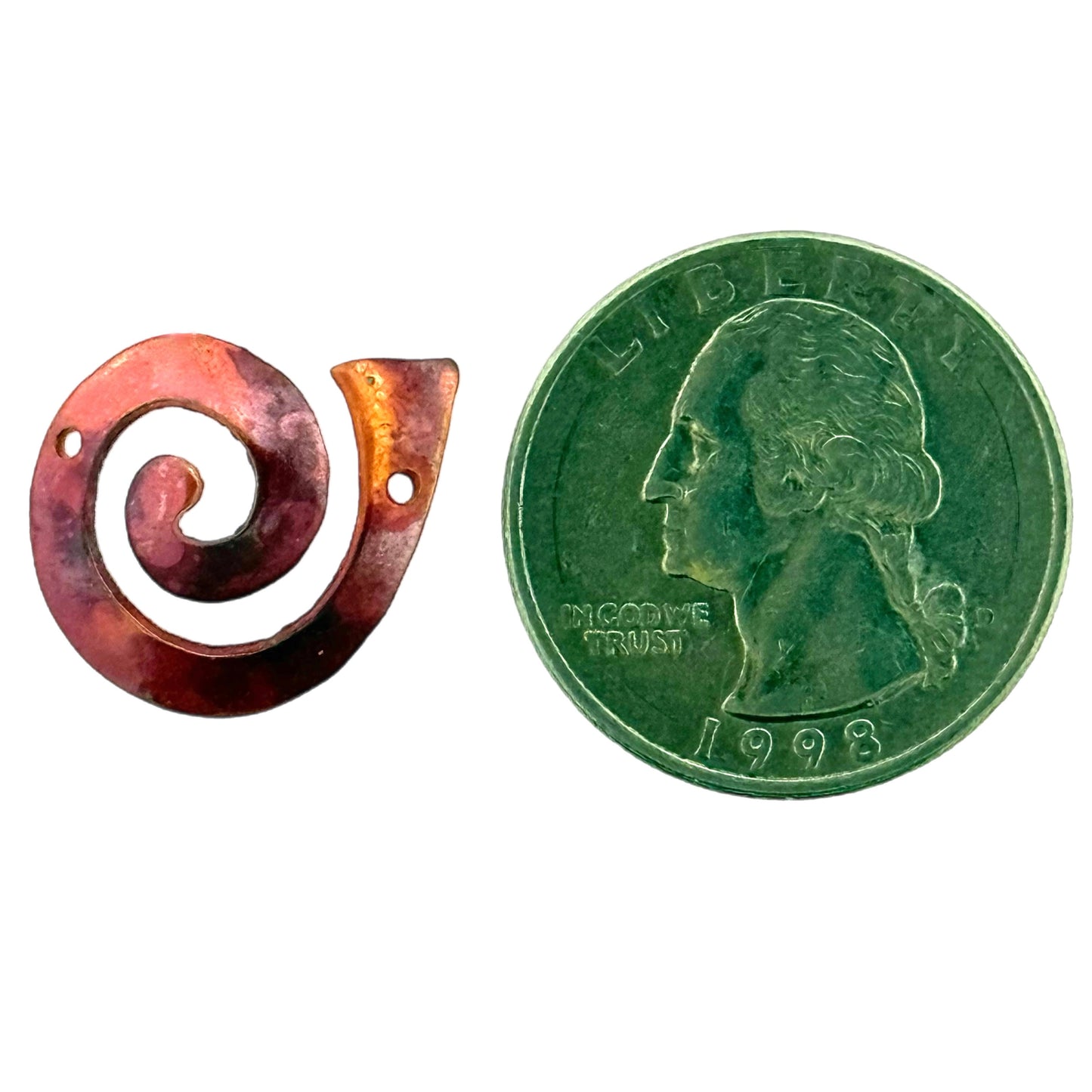 Handmade Copper Spiral Link Charm with Two Holes Facing Right