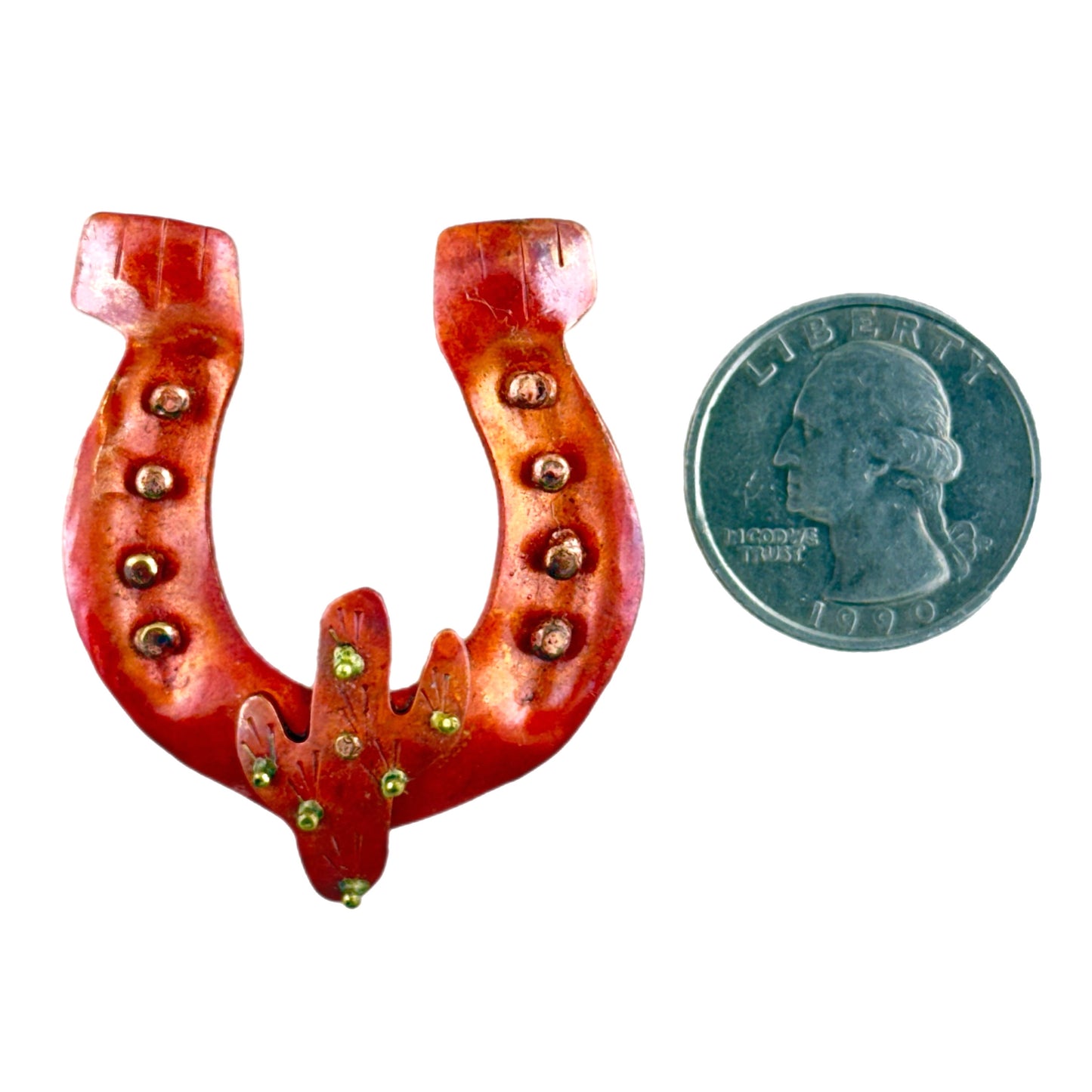 Western Horseshoe with Cactus Pendanty – Copper & Brass