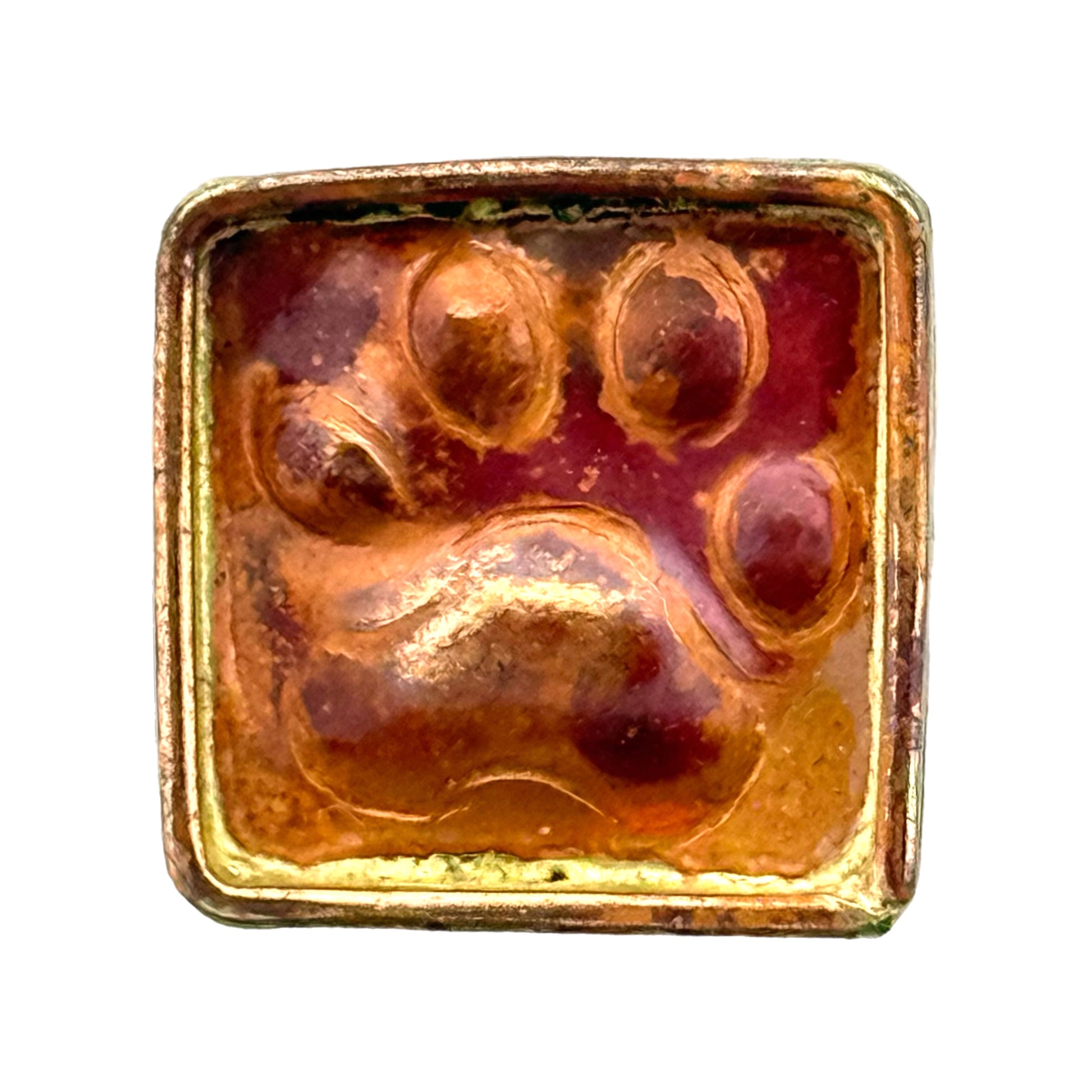 Small square copper paw print slider with rustic red patina for 10mm flat leather bracelet