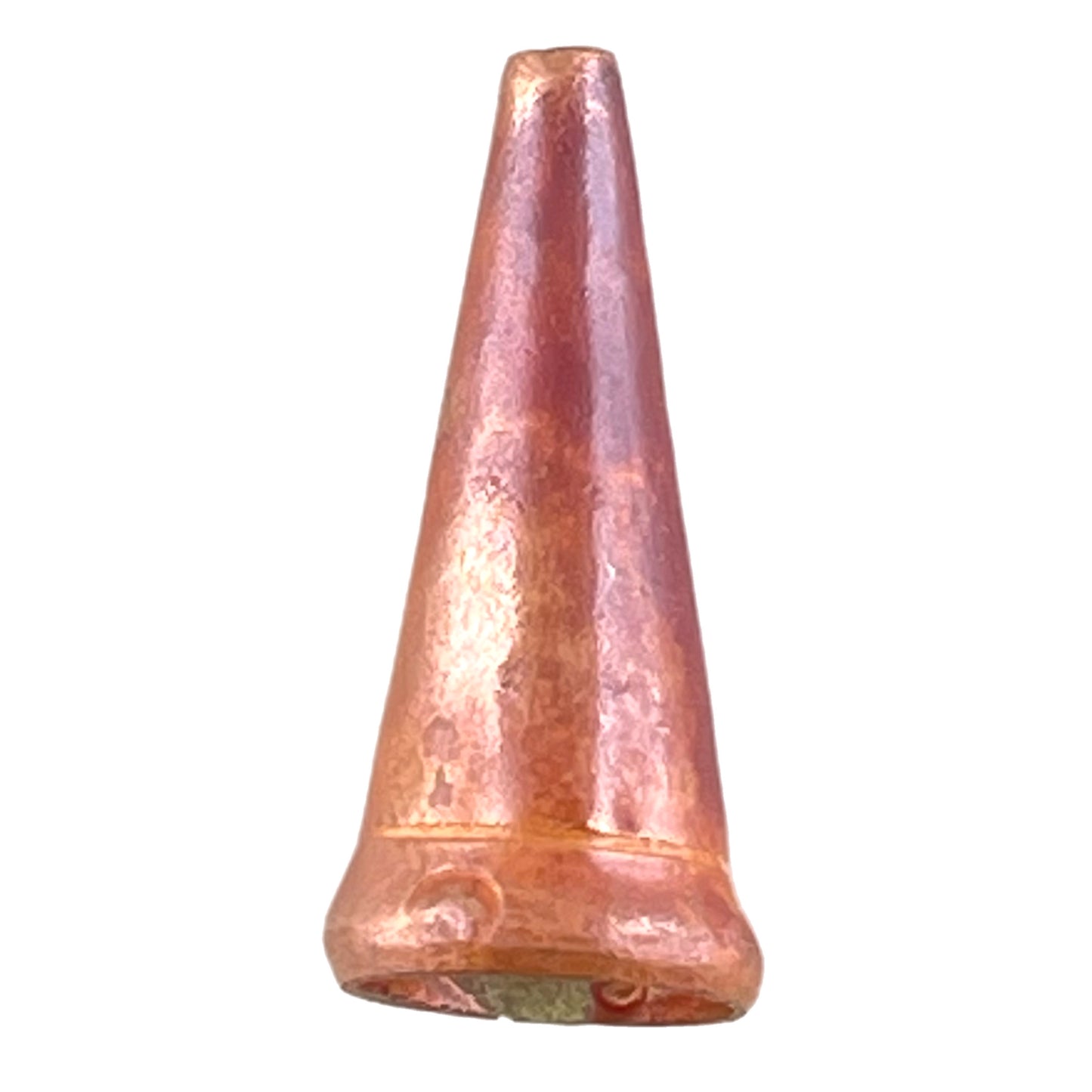 Small copper cone with gentle hammered texture and flame-torched finish for beaded jewelry making