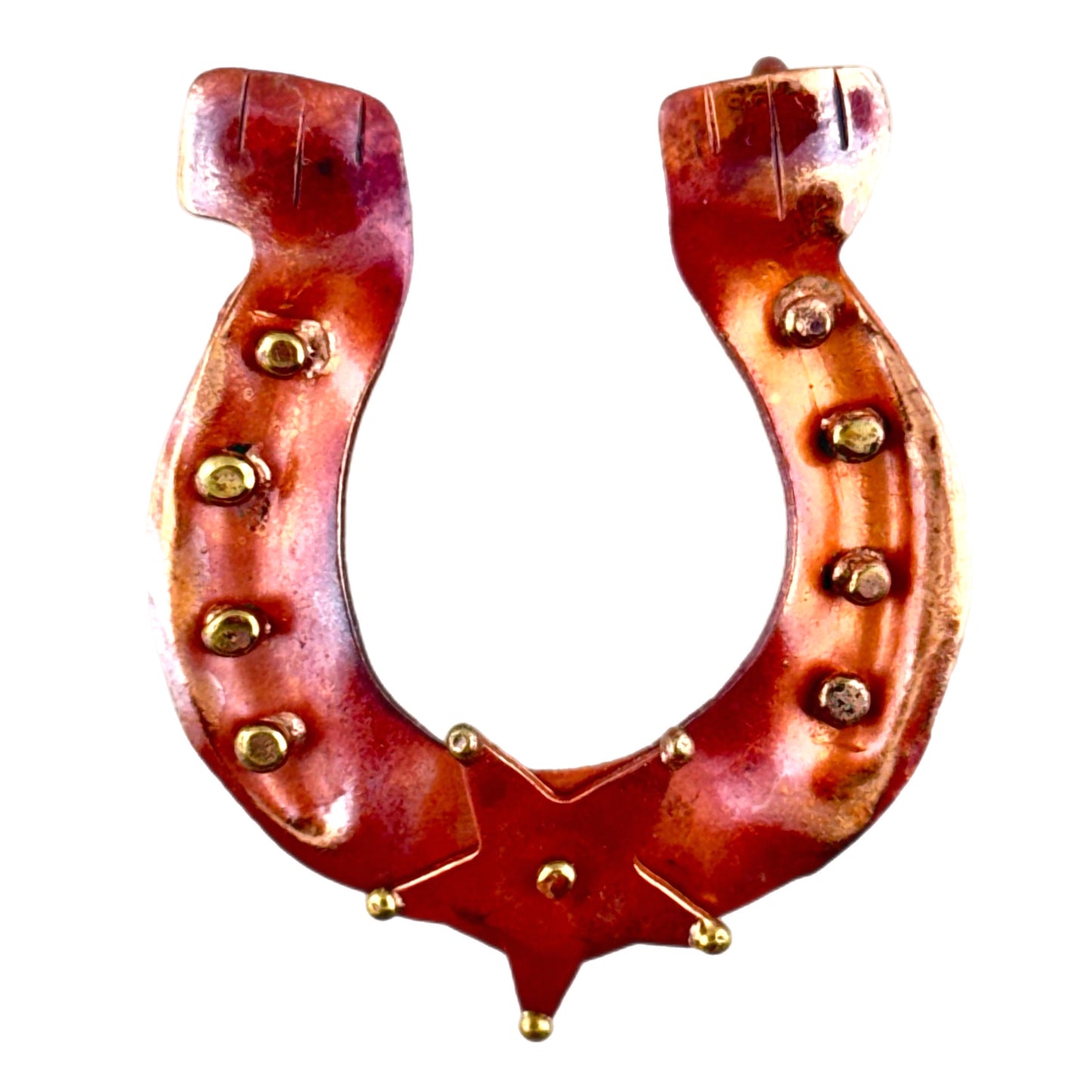 Lucky Horseshoe Pendant with Star – Handmade Copper & Brass Charm