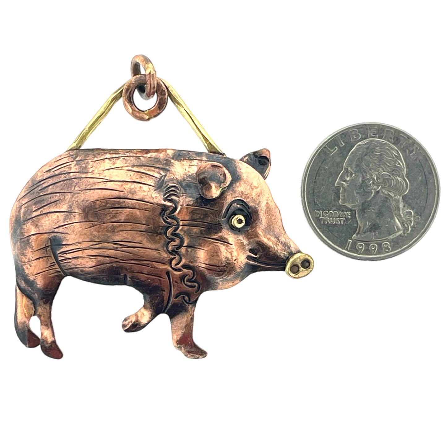 Antiqued Copper Javelina Pendant with Brass Accents