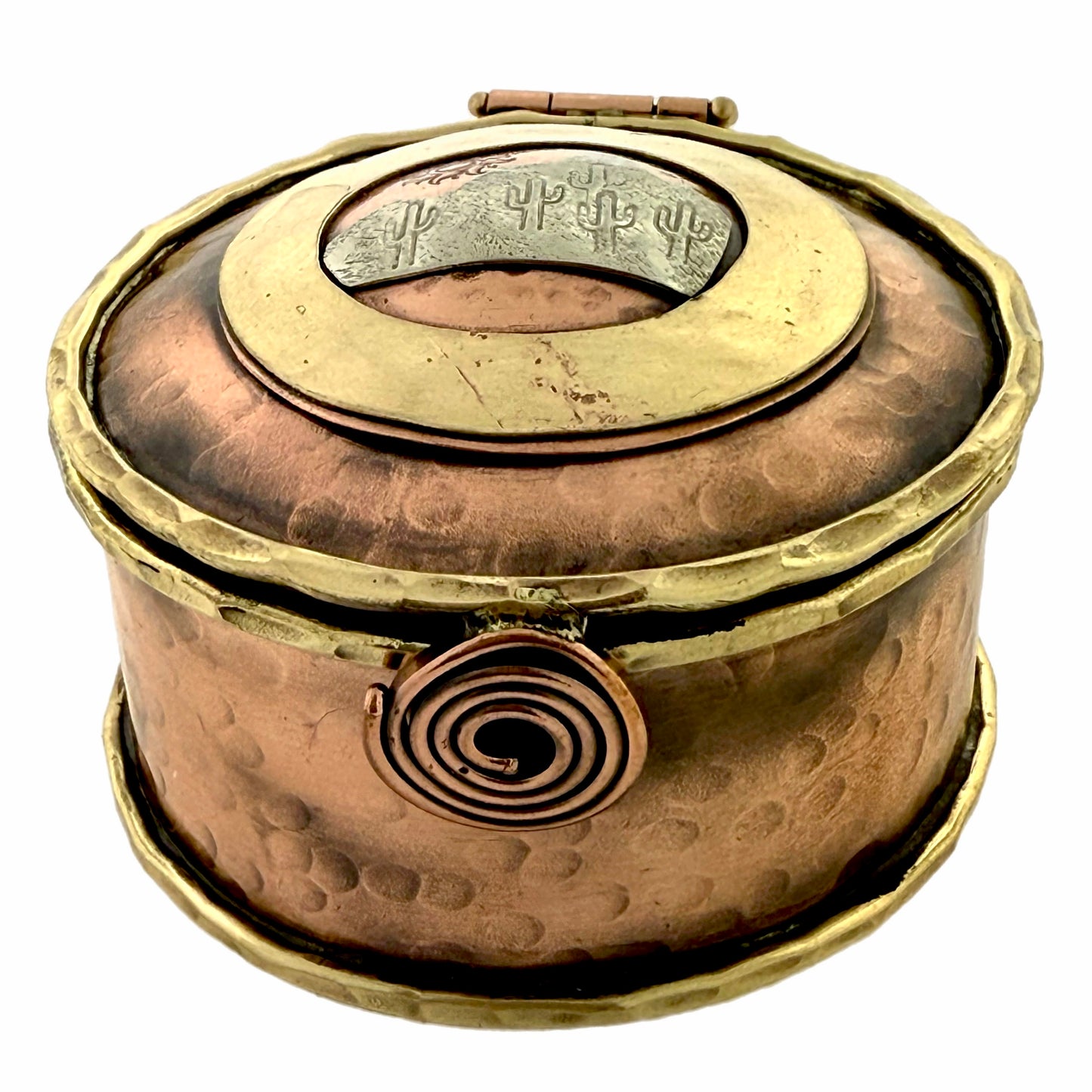 Copper, Brass & German Silver Keepsake Box – Desert Mountain Scene