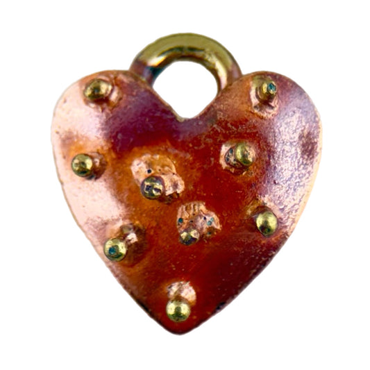 Copper and Brass Heart Charm with Raised Brass Accents