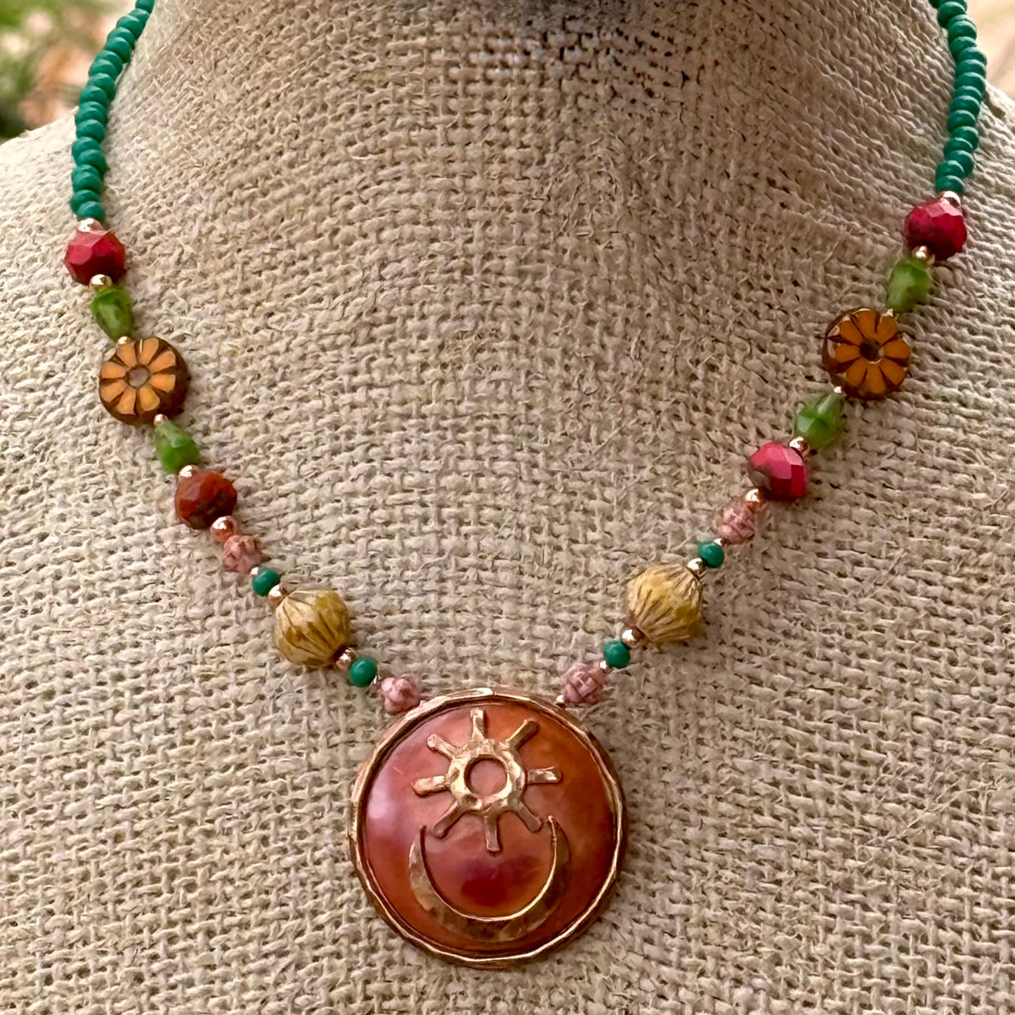 Morning Star Copper Necklace with Czech Glass