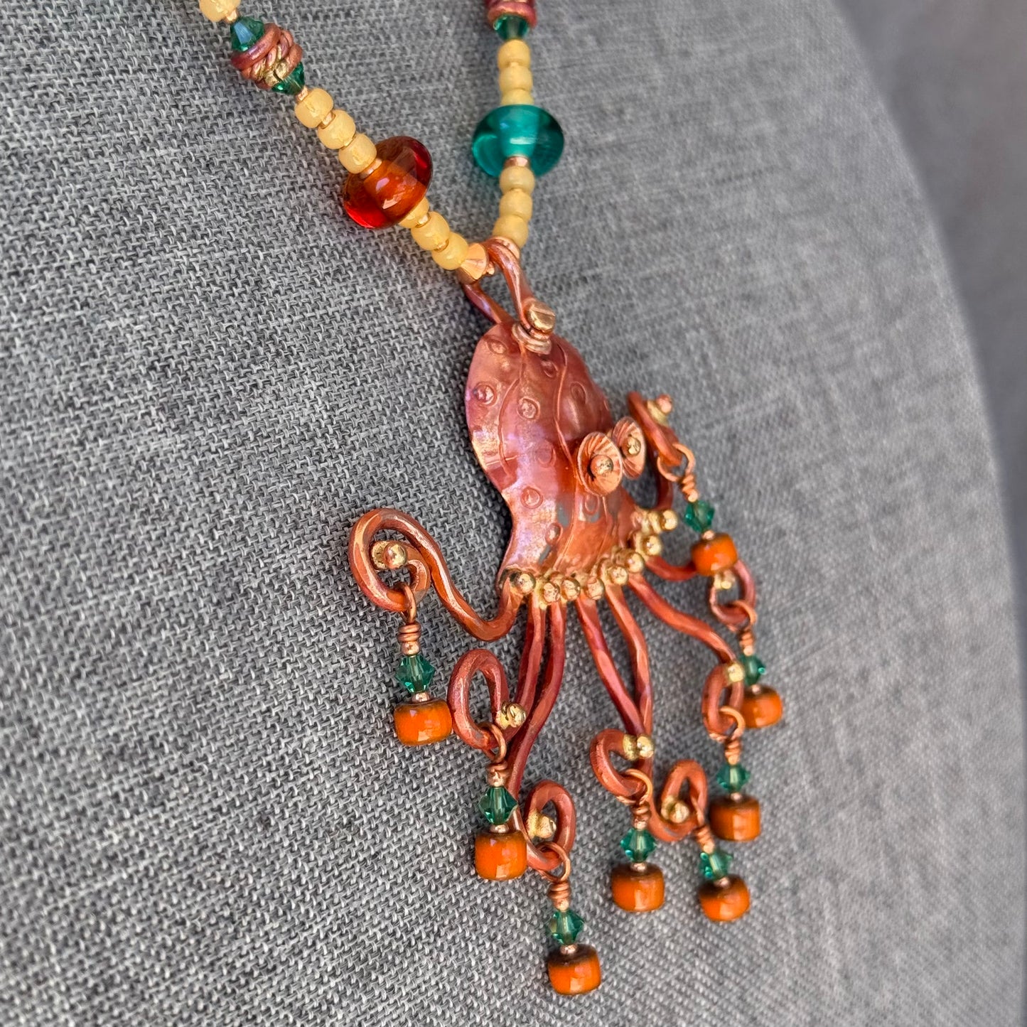 Copper Octopus Necklace with Artisan Glass Beads