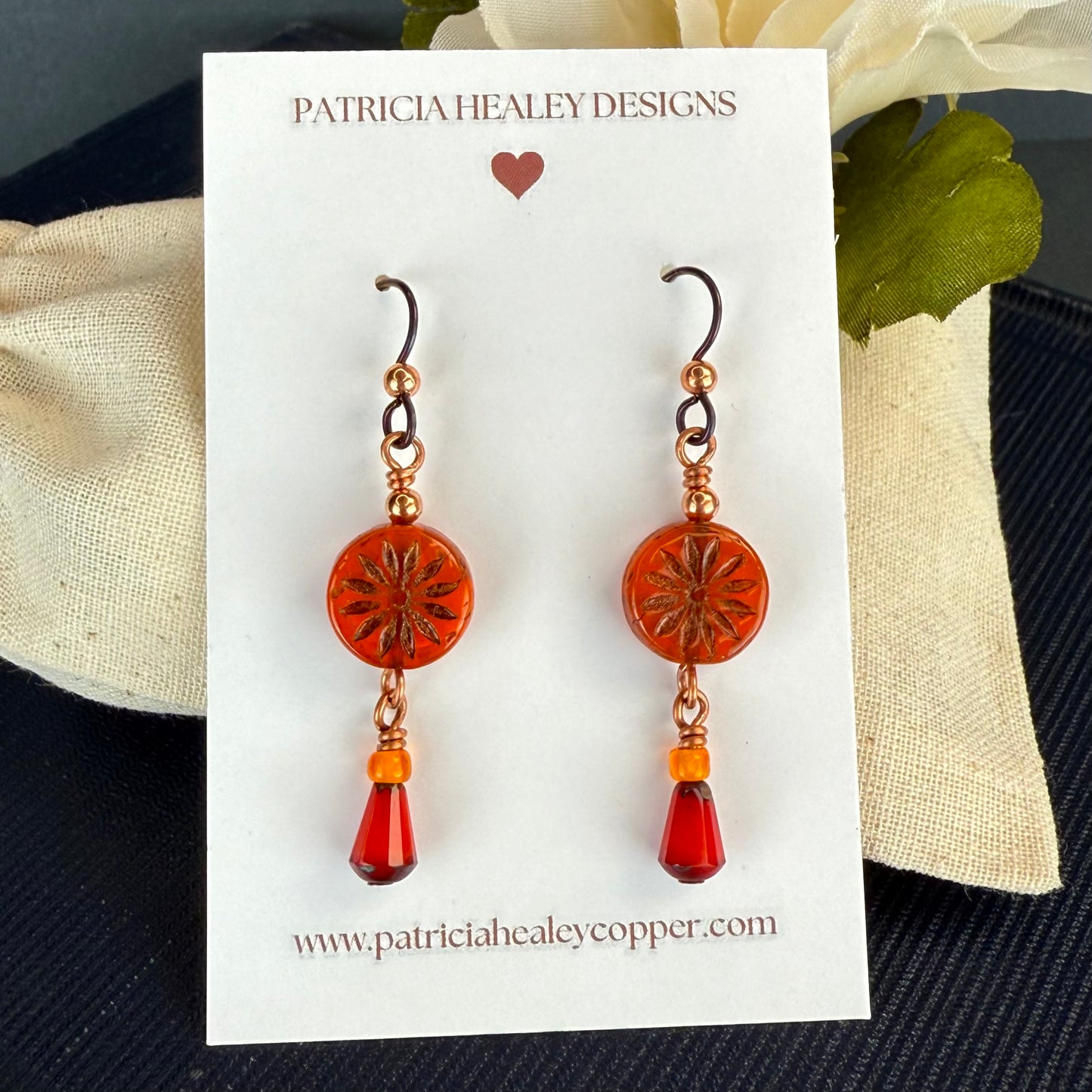Bohemian Copper Earrings with Warm Red & Burnt Orange Hues