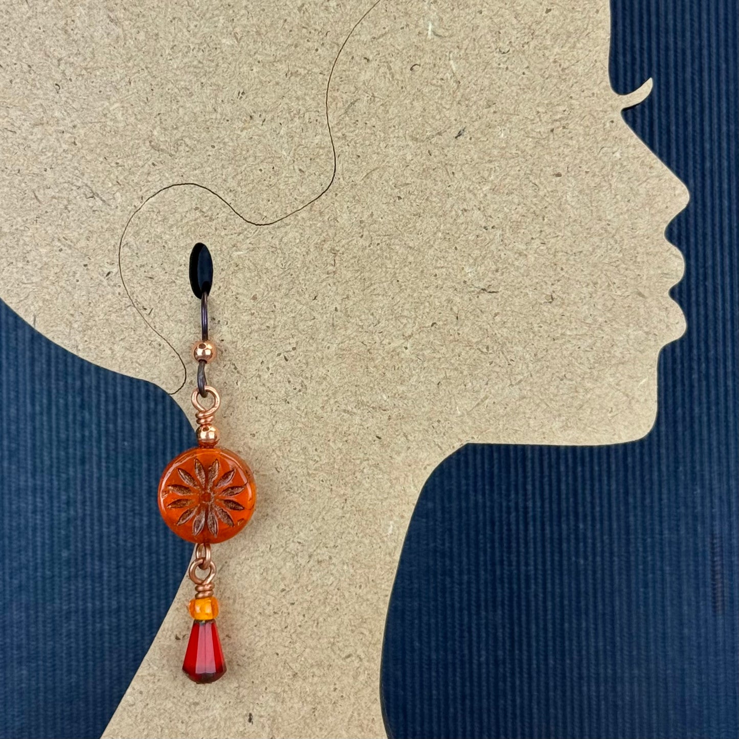 Bohemian Copper Earrings with Warm Red & Burnt Orange Hues