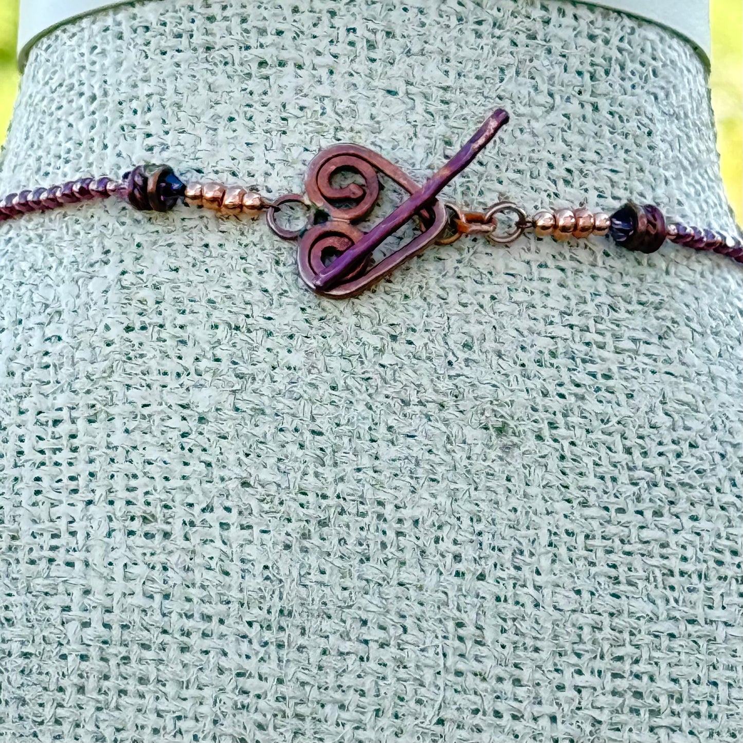 Octopus Necklace in Flame-Finished Copper with Purple Dichroic Beads