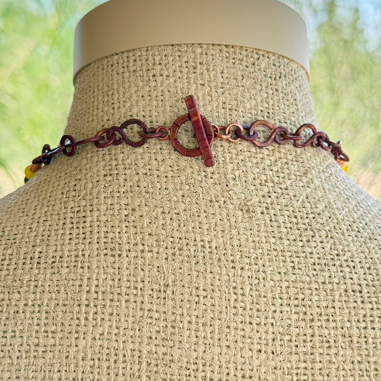 Copper Sunburst Necklace with Yellow Jade, Carnelian, and Jasper