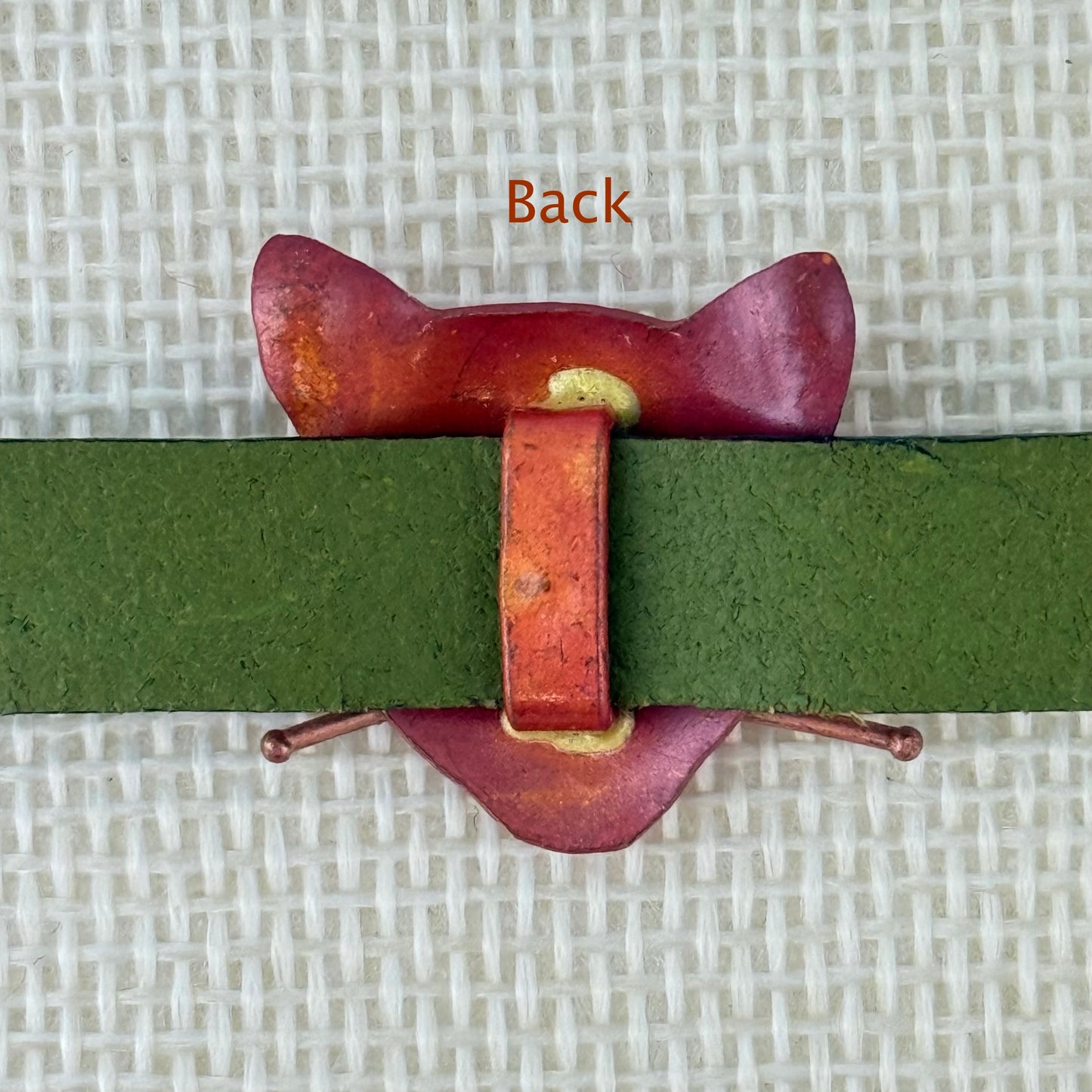 Copper Cat Slider Bracelet on Olive Green Leather